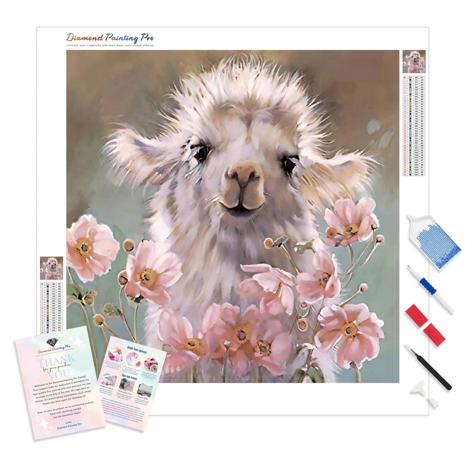 Lamb and Flowers | Diamond Painting Kit - Full Drill - Square or Round Diamonds with AB Drills Option