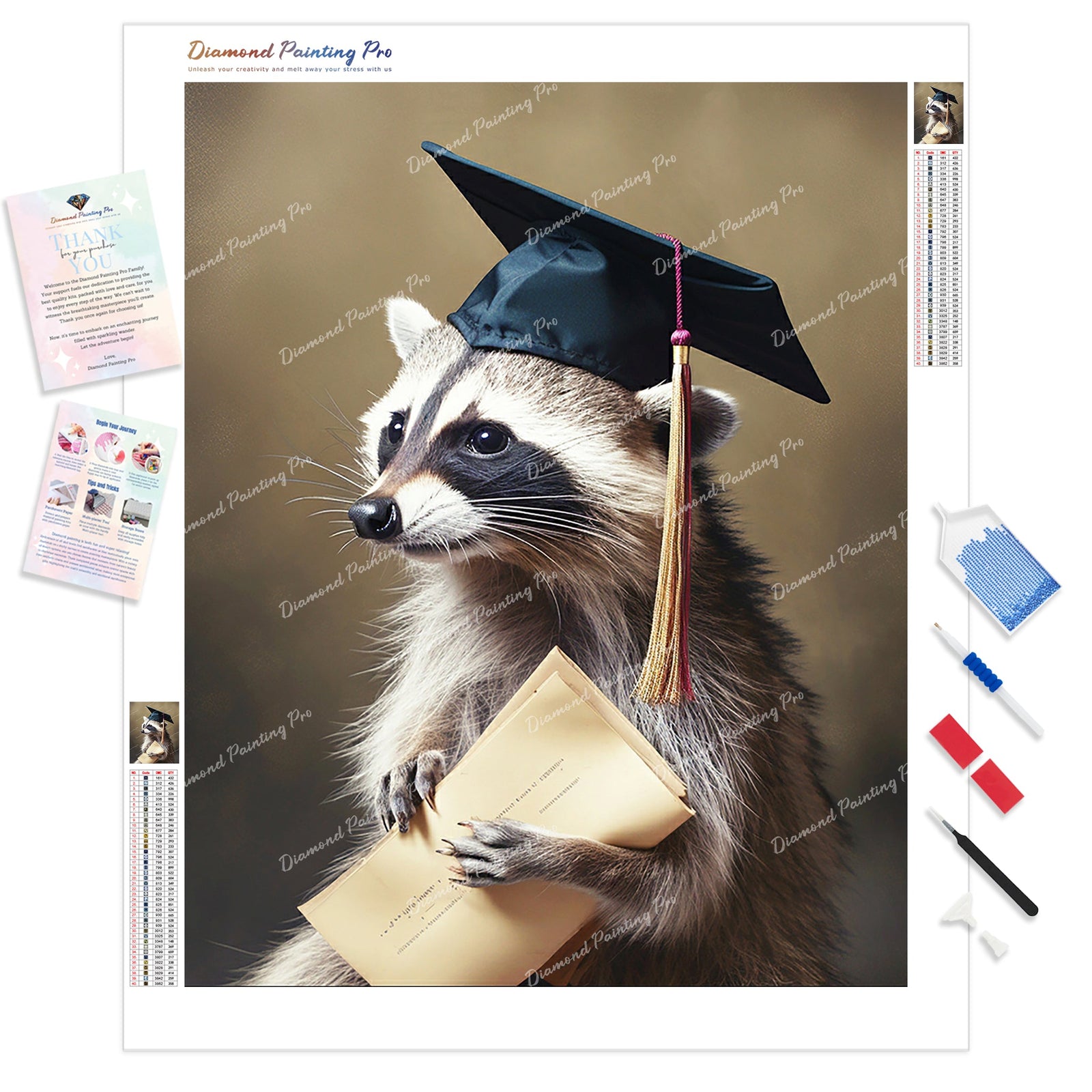 Classy Raccoon Graduate | Diamond Painting Kit - Full Drill - Square or Round Diamonds with AB Drills Option