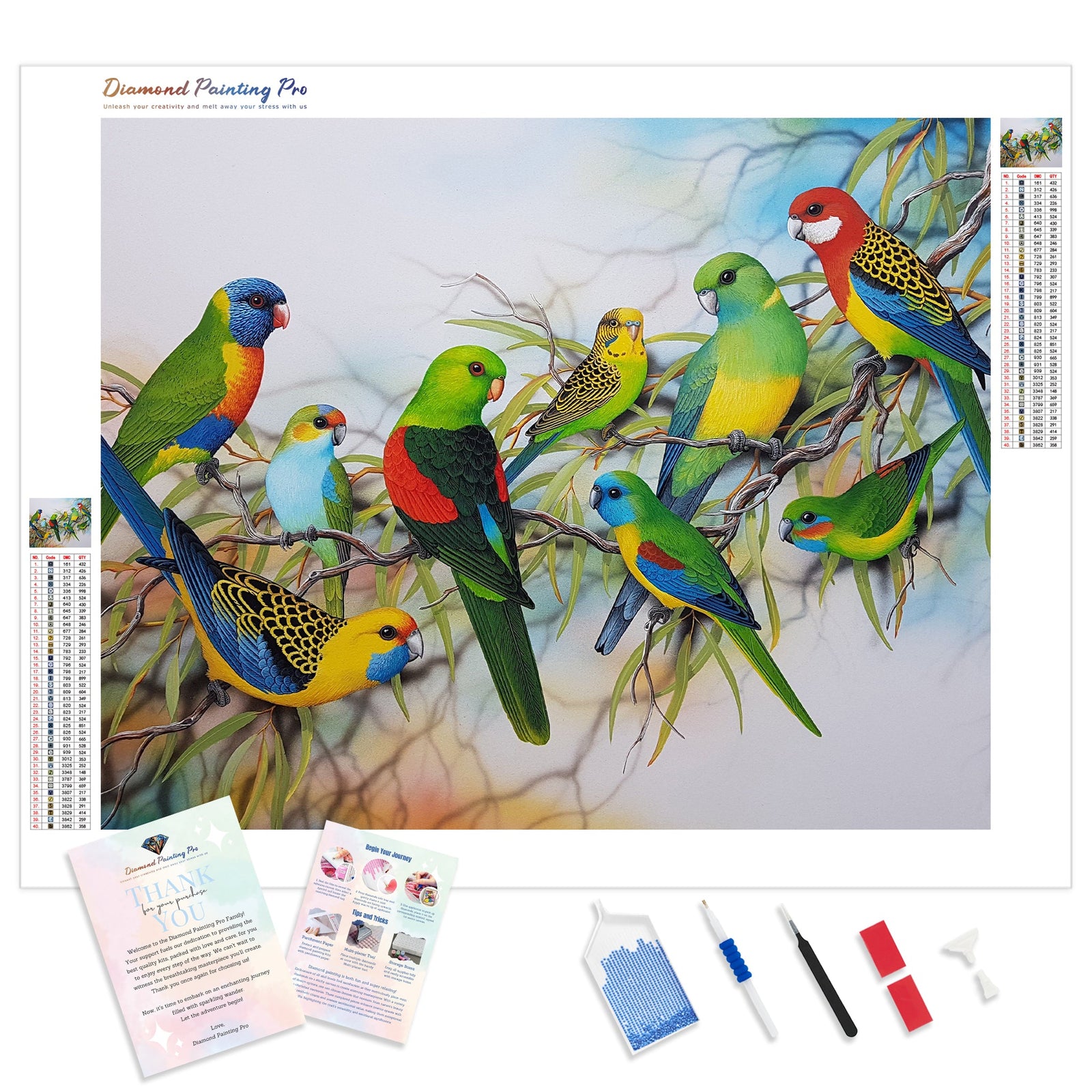 Australian Parrots | Diamond Painting Kit - Full Drill - Square or Round Diamonds with AB Drills Option