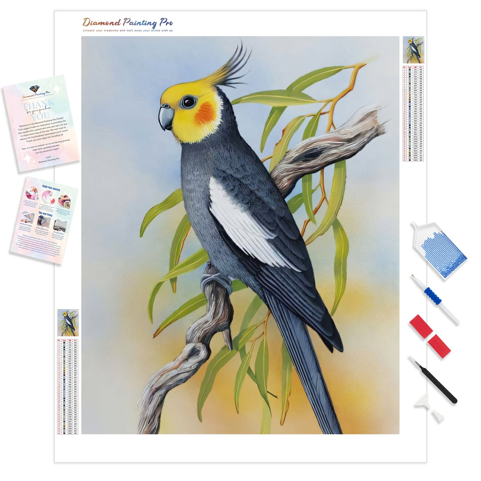 Cockatiel | Diamond Painting Kit - Full Drill - Square or Round Diamonds with AB Drills Option