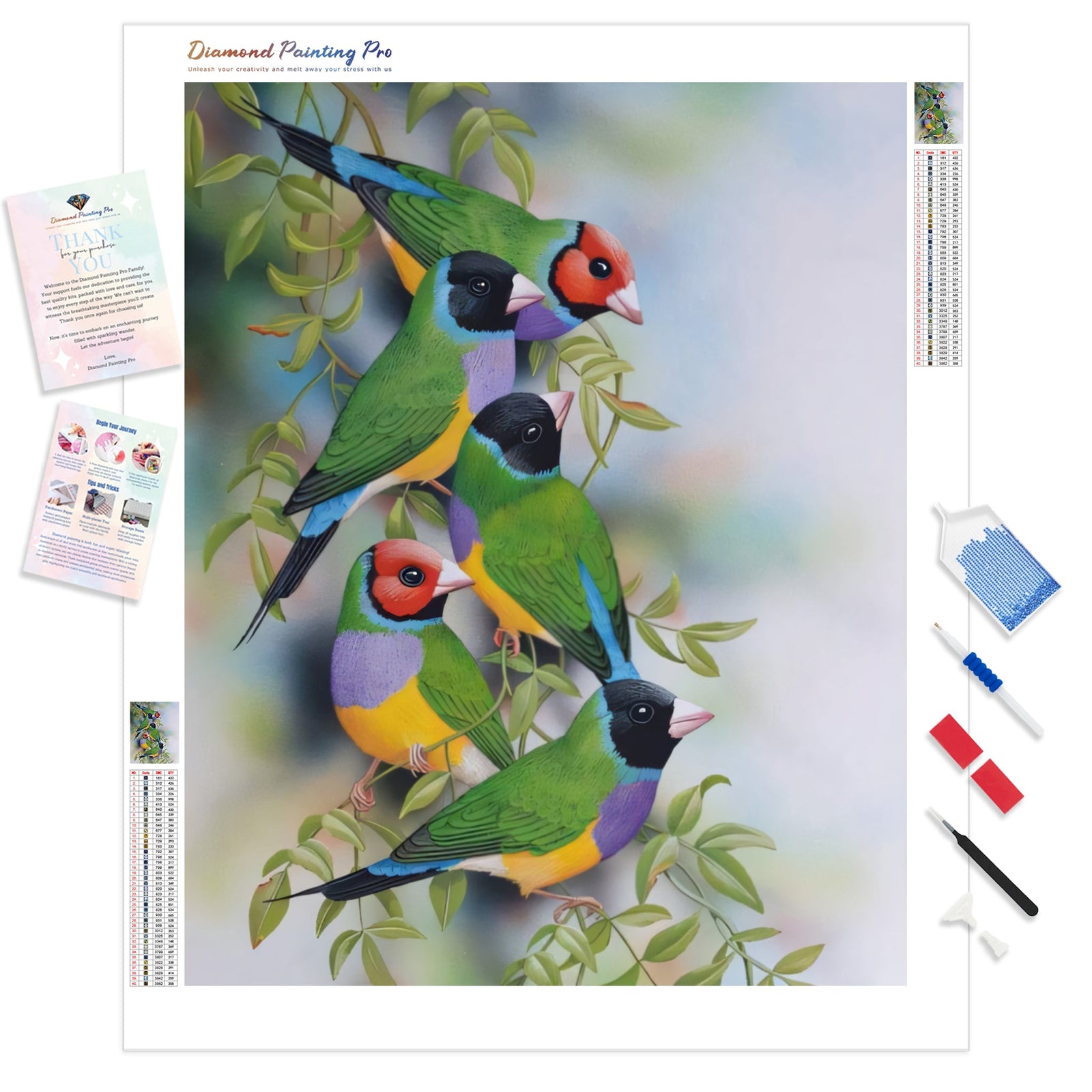 Gouldian Finches | Diamond Painting Kit - Full Drill - Square or Round Diamonds with AB Drills Option