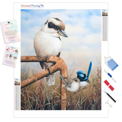 Kookaburra & Wrens | Diamond Painting Kit - Full Drill - Square or Round Diamonds with AB Drills Option