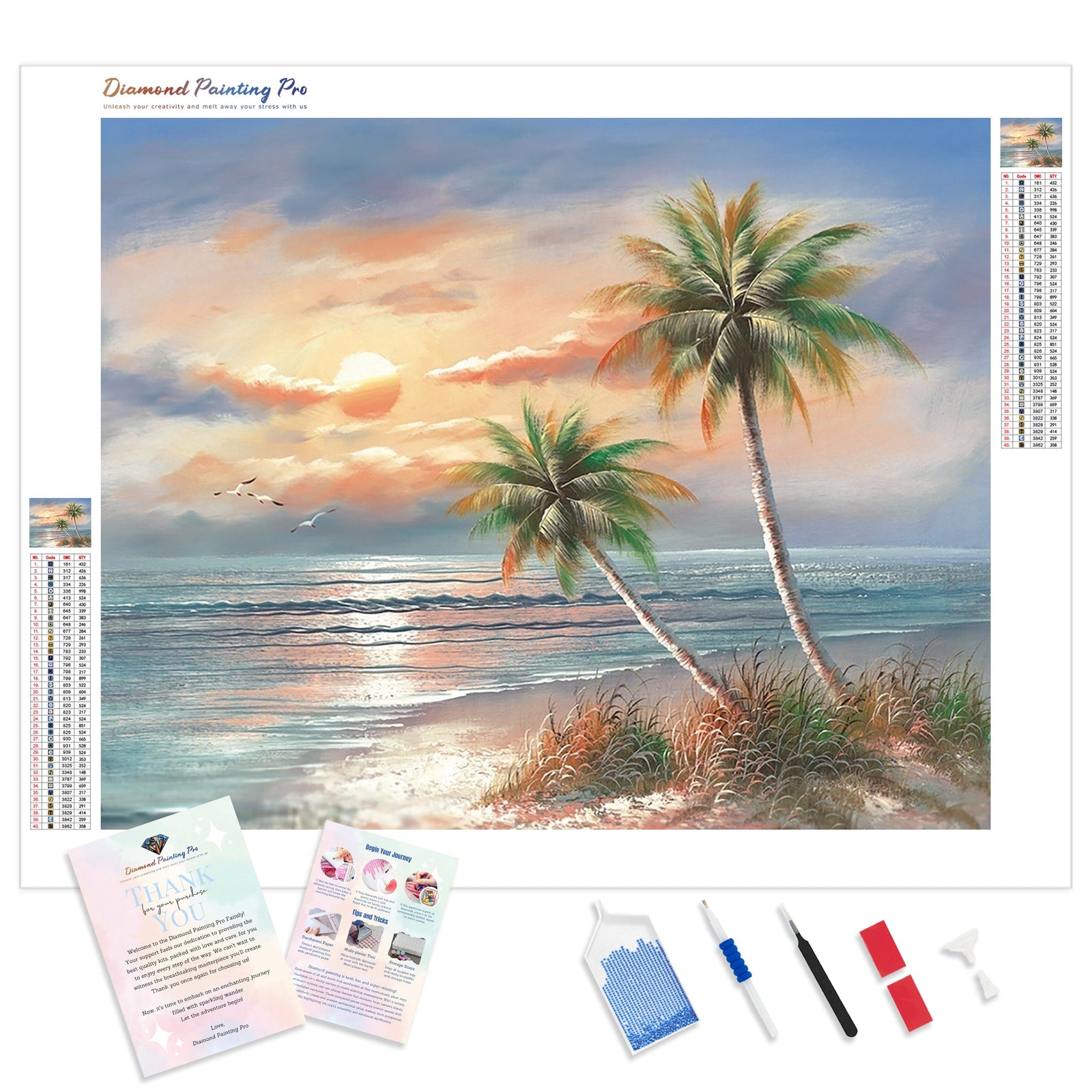 Coconut Trees on Beach | Diamond Painting Kit - Full Drill - Square or Round Diamonds with AB Drills Option