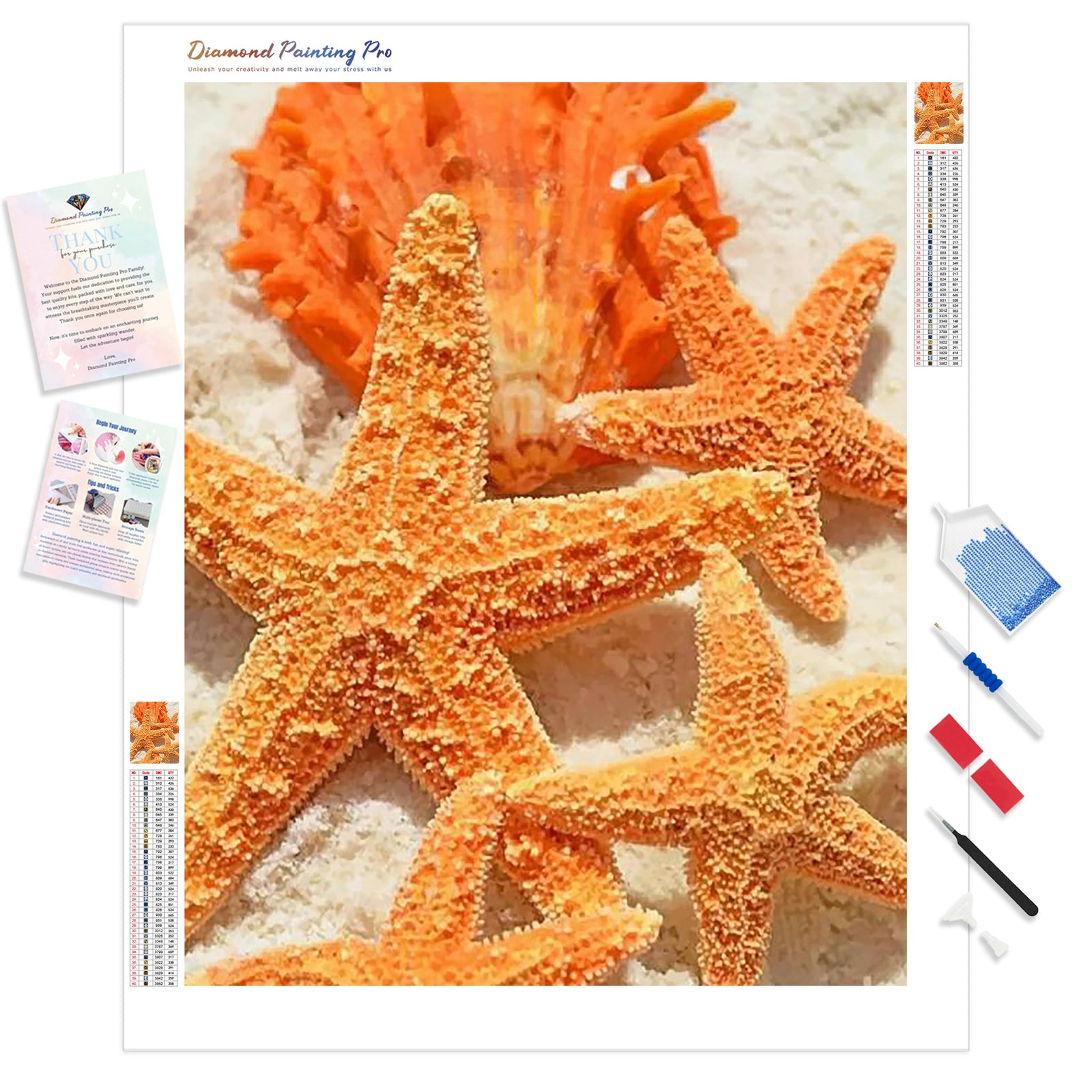 Orange Shells Beach Aesthetic | Diamond Painting Kit - Full Drill - Square or Round Diamonds with AB Drills Option