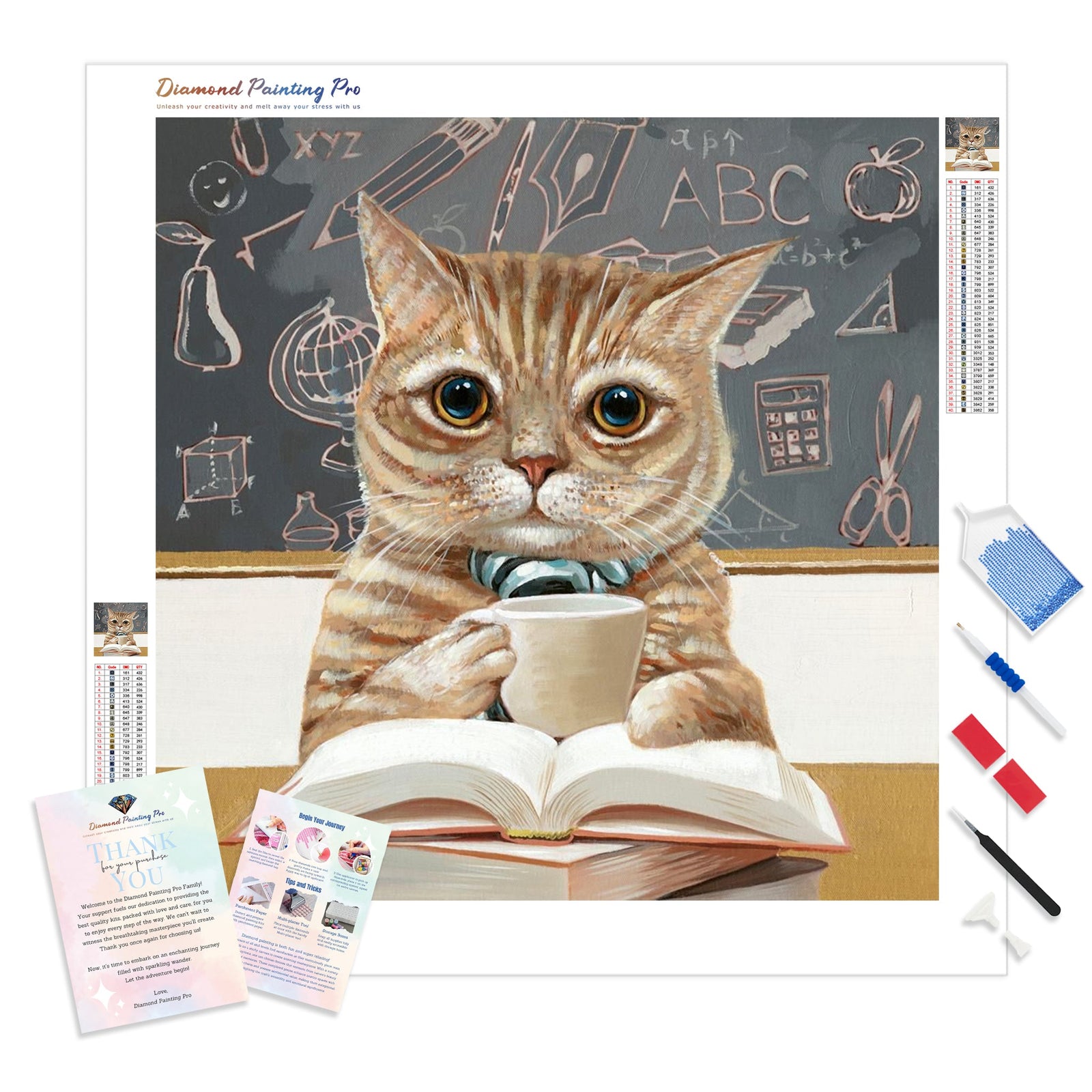 Cat Student | Diamond Painting Kit - Full Drill - Square or Round Diamonds with AB Drills Option