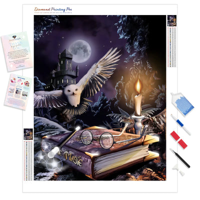 Magical Owl and Castle | Diamond Painting Kit - Full Drill - Square or Round Diamonds with AB Drills Option