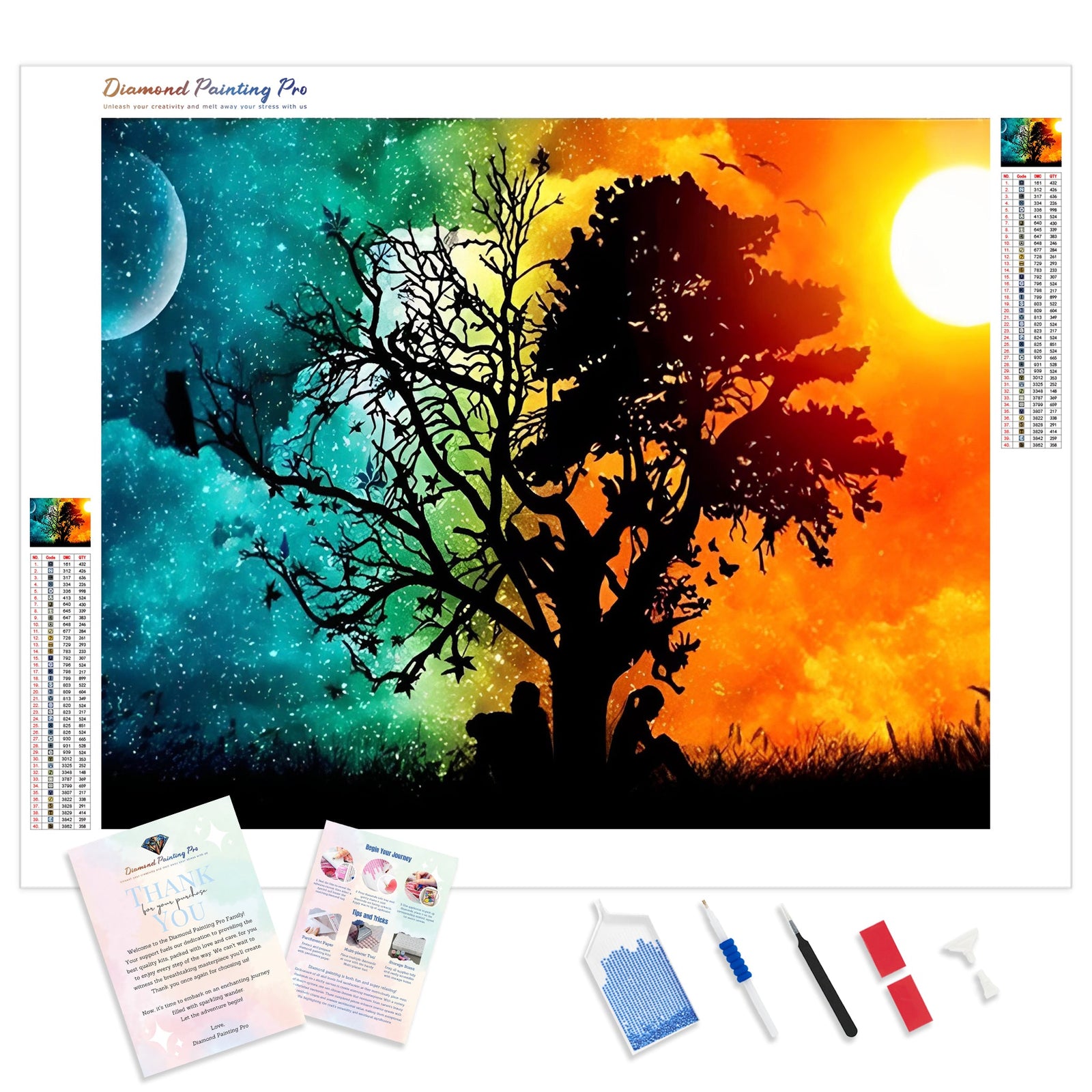 Day Night Tree | Diamond Painting Kit - Full Drill - Square or Round Diamonds with AB Drills Option