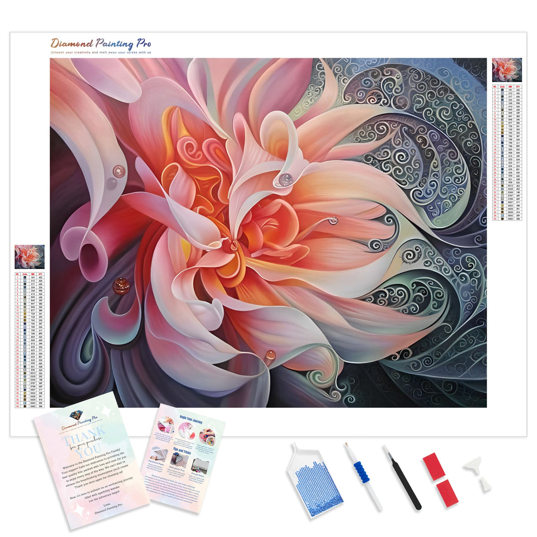 Beautiful Pink Colorful Abstract Flower | Diamond Painting Kit - Full Drill - Square or Round Diamonds with AB Drills Option