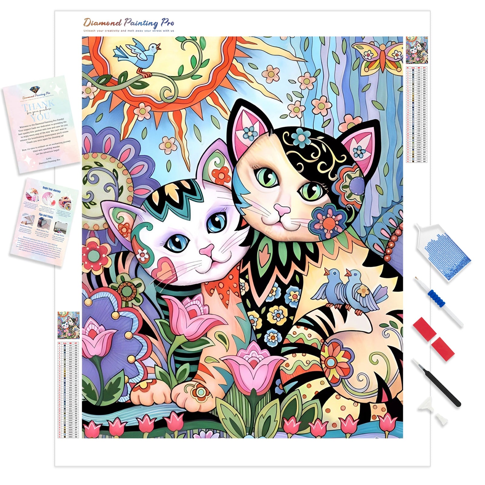 Cartoon Abstract Colorful Cats Lover | Diamond Painting Kit - Full Drill - Square or Round Diamonds with AB Drills Option