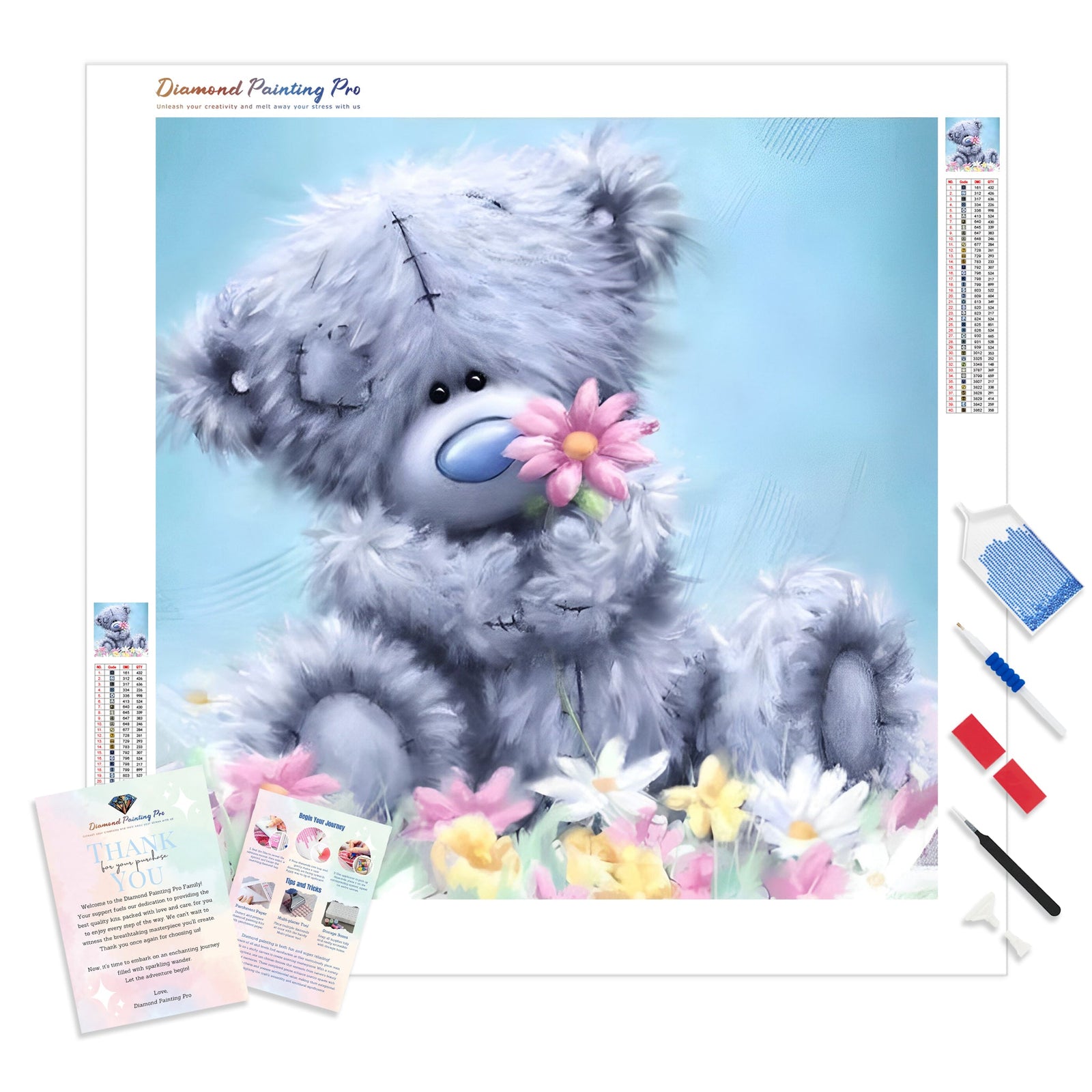 Cartoon Cute Bear Flowers | Diamond Painting Kit - Full Drill - Square or Round Diamonds with AB Drills Option