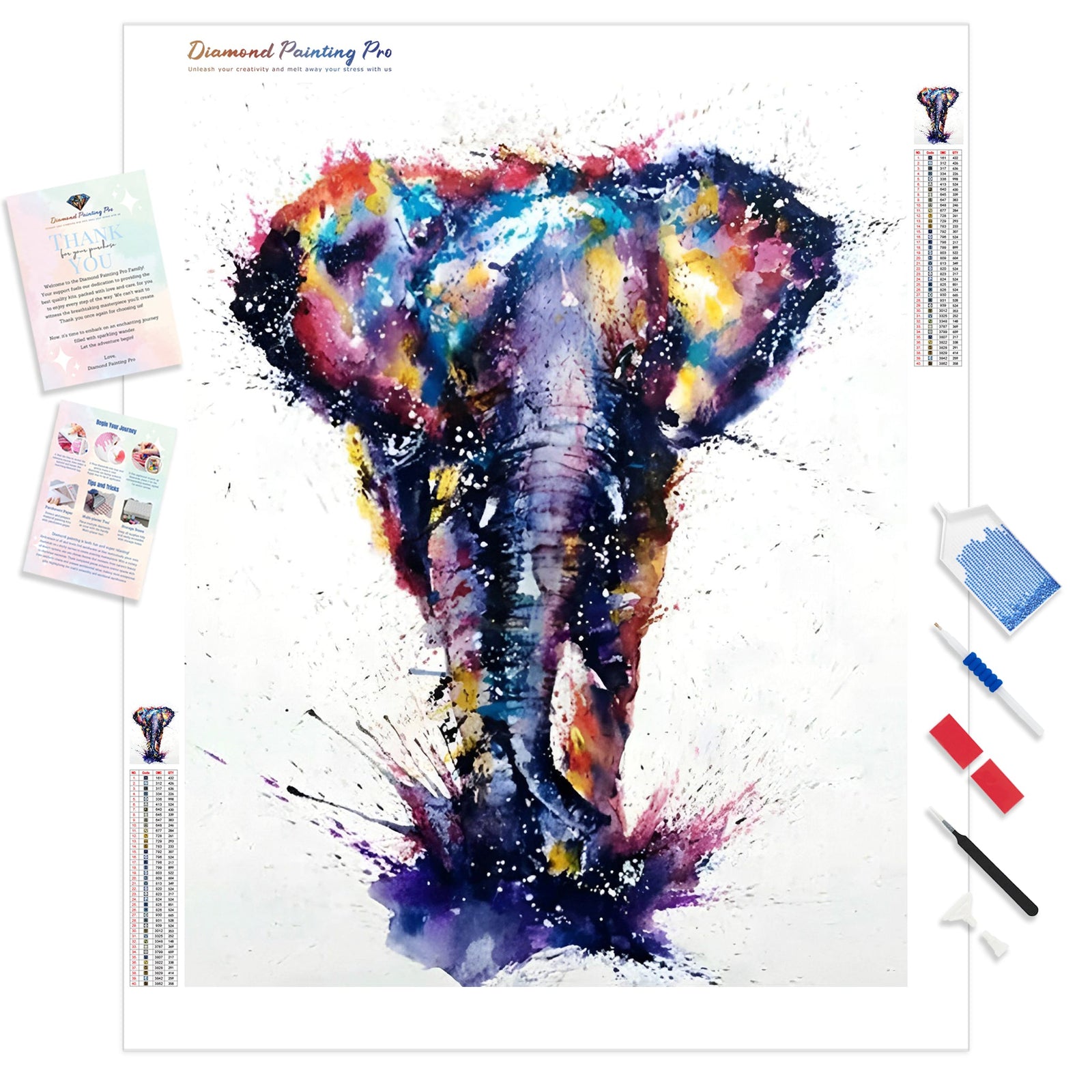 Watercolor Elephant | Diamond Painting Kit - Full Drill - Square or Round Diamonds with AB Drills Option