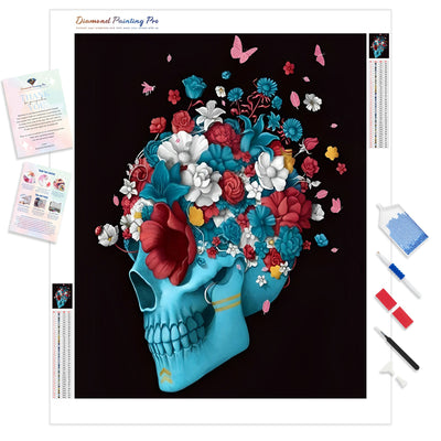 Blue Skull With Flowers | Diamond Painting