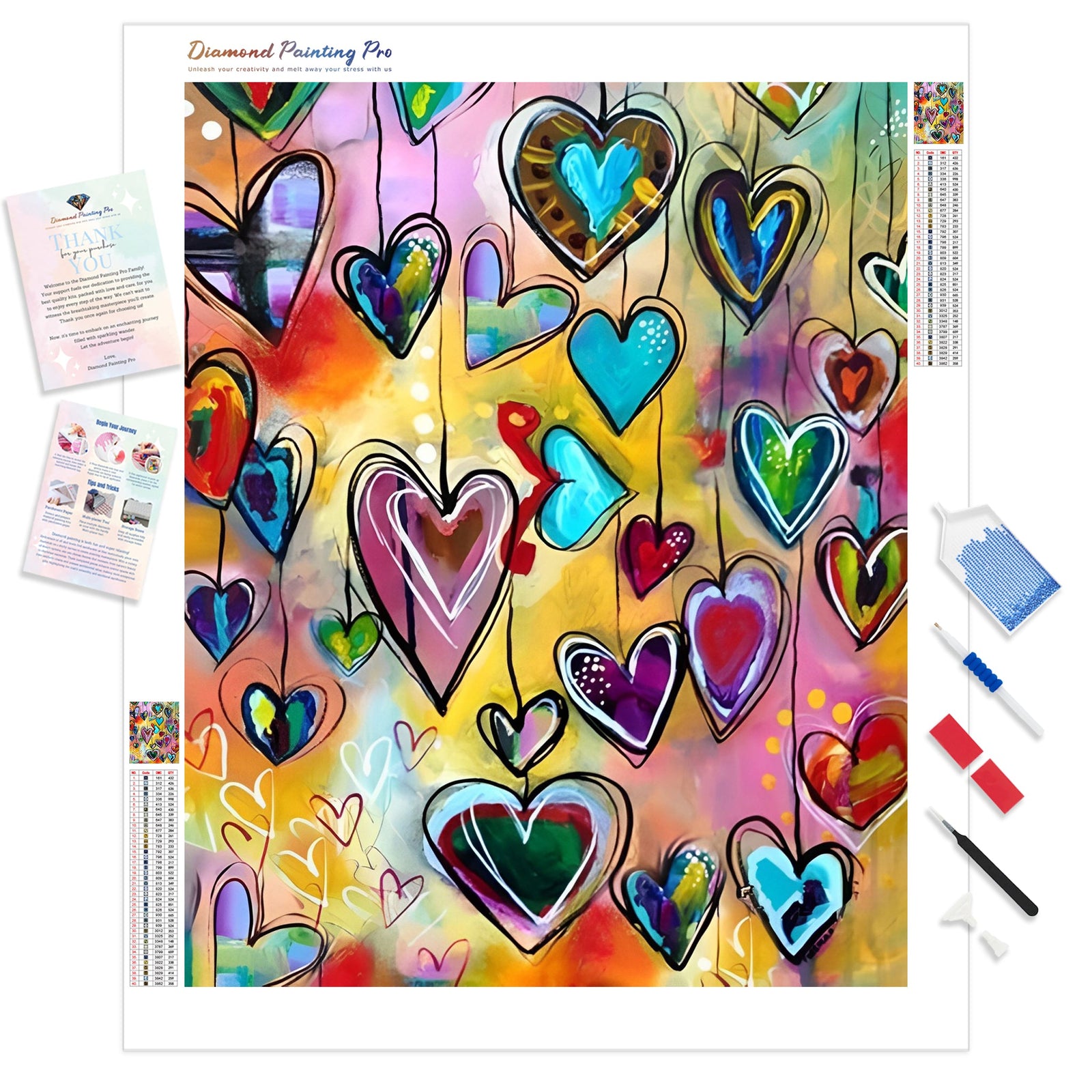 Hanging Hearts | Diamond Painting Kit - Full Drill - Square or Round Diamonds with AB Drills Option