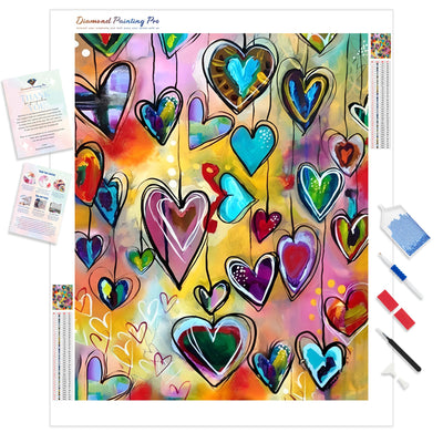 Hanging Hearts | Diamond Painting Kit - Full Drill - Square or Round Diamonds with AB Drills Option