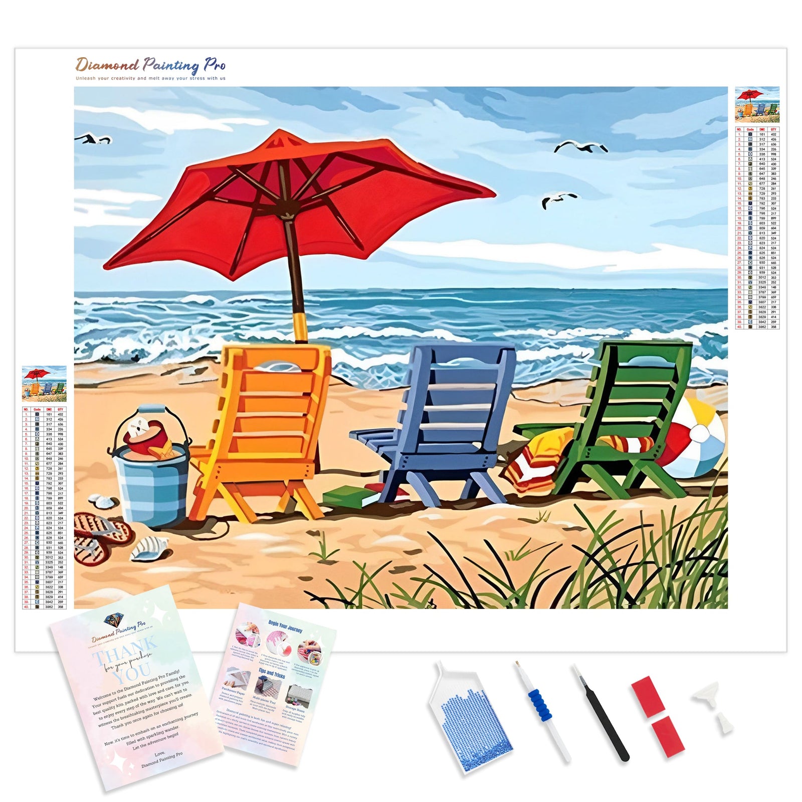 Beach Chairs | Diamond Painting Kit - Full Drill - Square or Round Diamonds with AB Drills Option