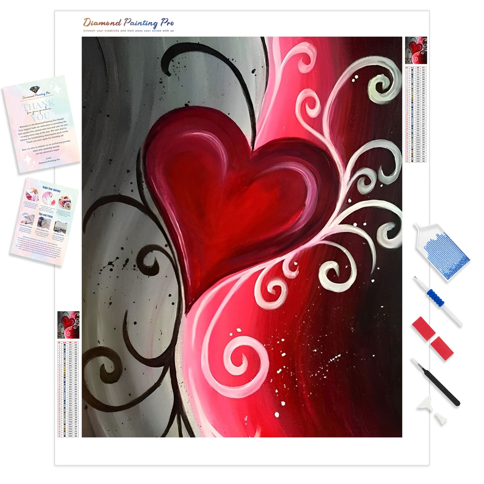 Red Heart Artwork | Diamond Painting Kit - Full Drill - Square or Round Diamonds with AB Drills Option