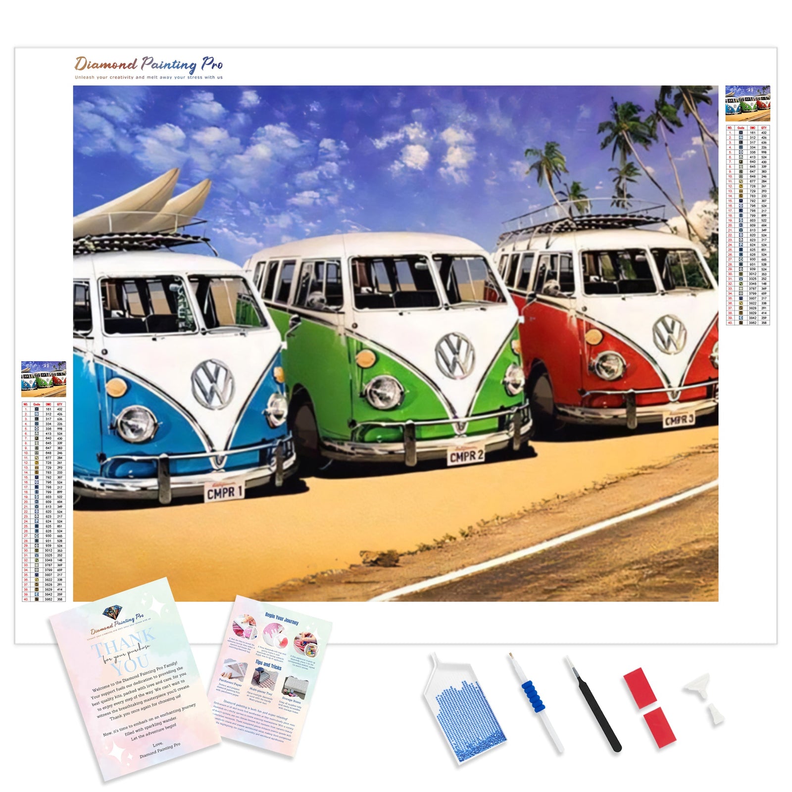 VW Kombi Vans | Diamond Painting Kit - Full Drill - Square or Round Diamonds with AB Drills Option