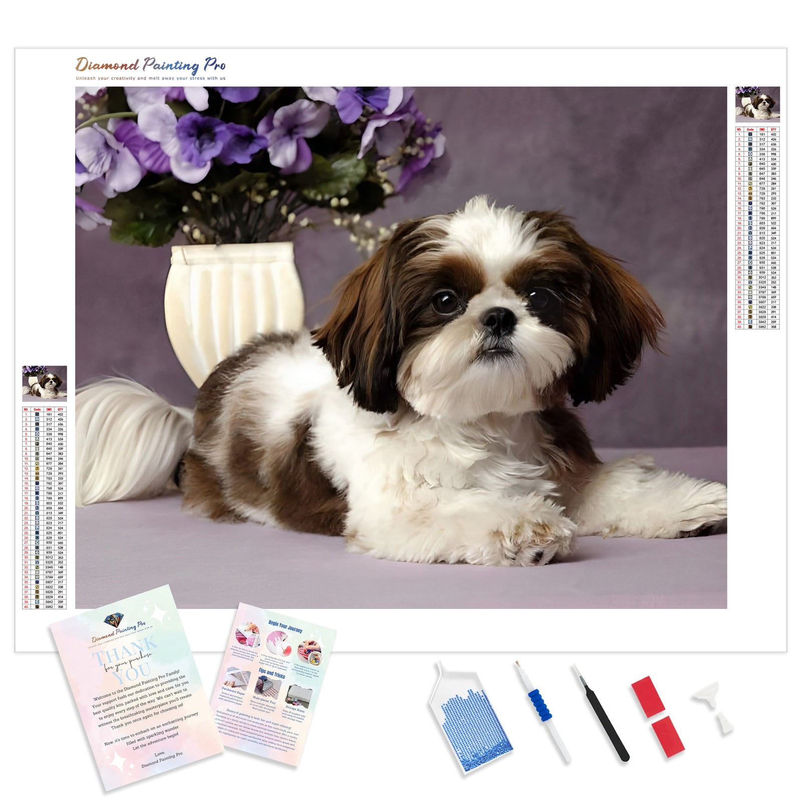 Animal Dog Flower | Diamond Painting Kit - Full Drill - Square or Round Diamonds with AB Drills Option