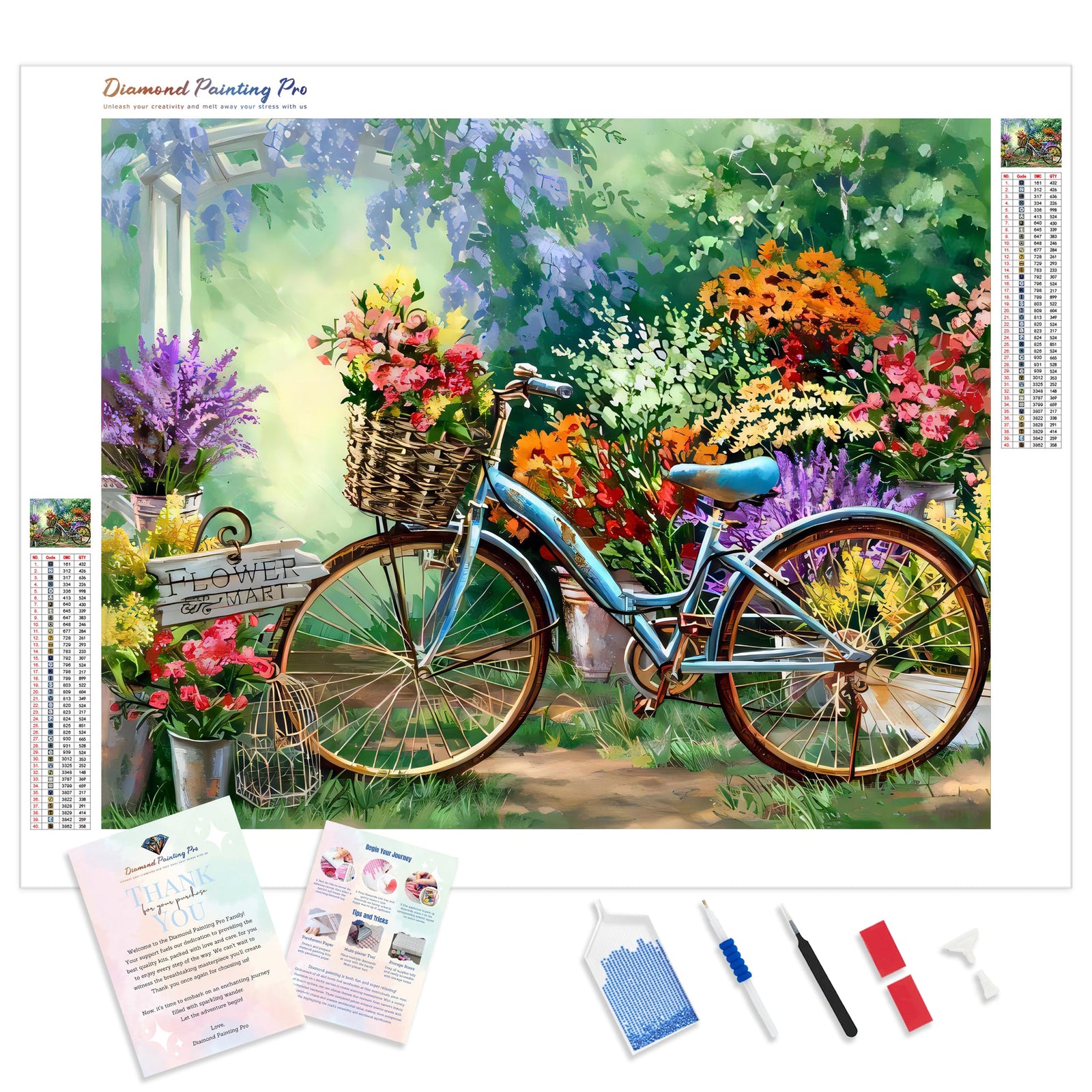 Flowers And Bicycles | Diamond Painting Kit - Full Drill - Square or Round Diamonds with AB Drills Option