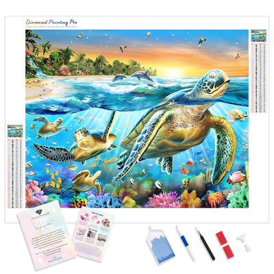 Sea Turtle Sunset | Diamond Painting Kit - Full Drill - Square or Round Diamonds with AB Drills Option