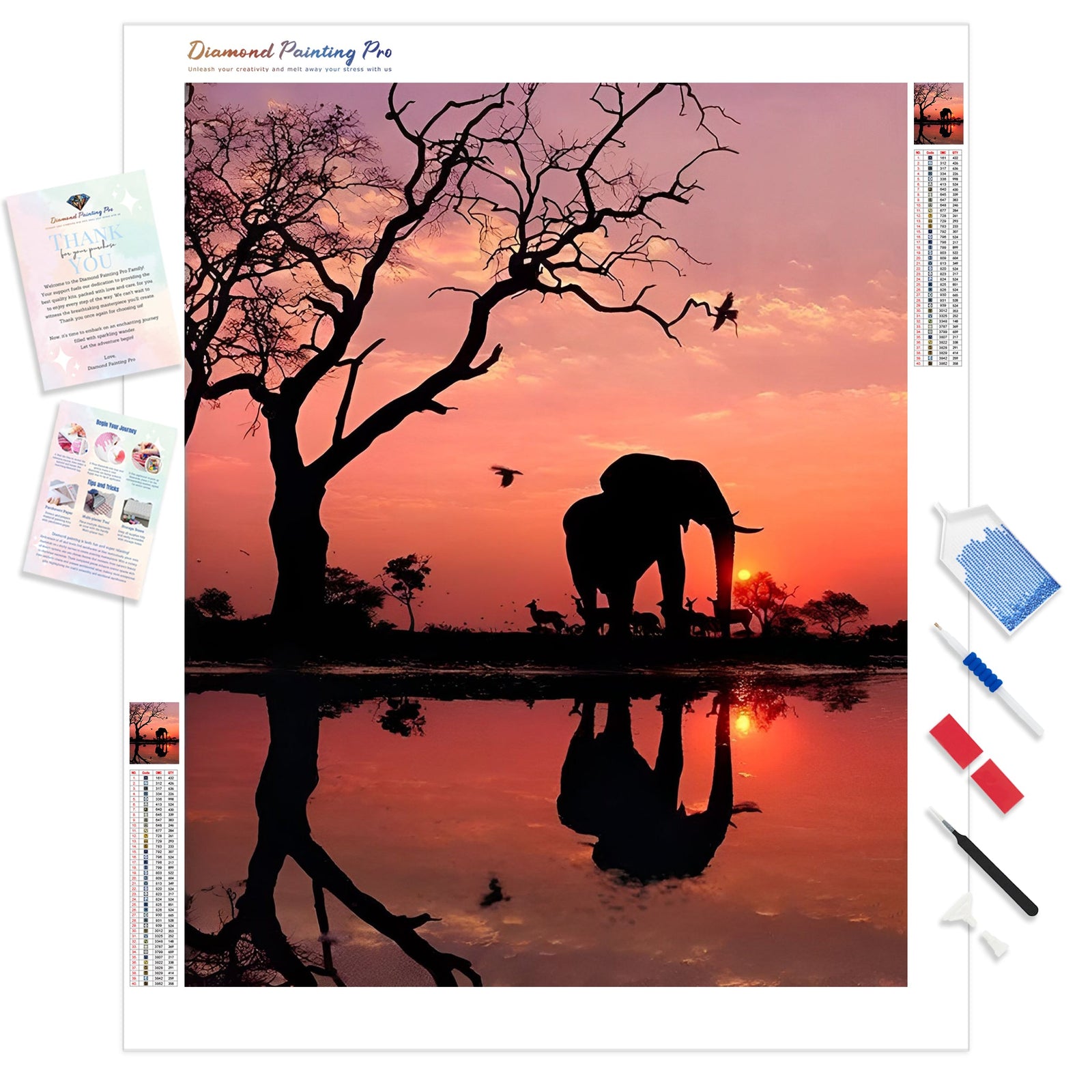 Sunset Landscape Elephant | Diamond Painting Kit - Full Drill - Square or Round Diamonds with AB Drills Option