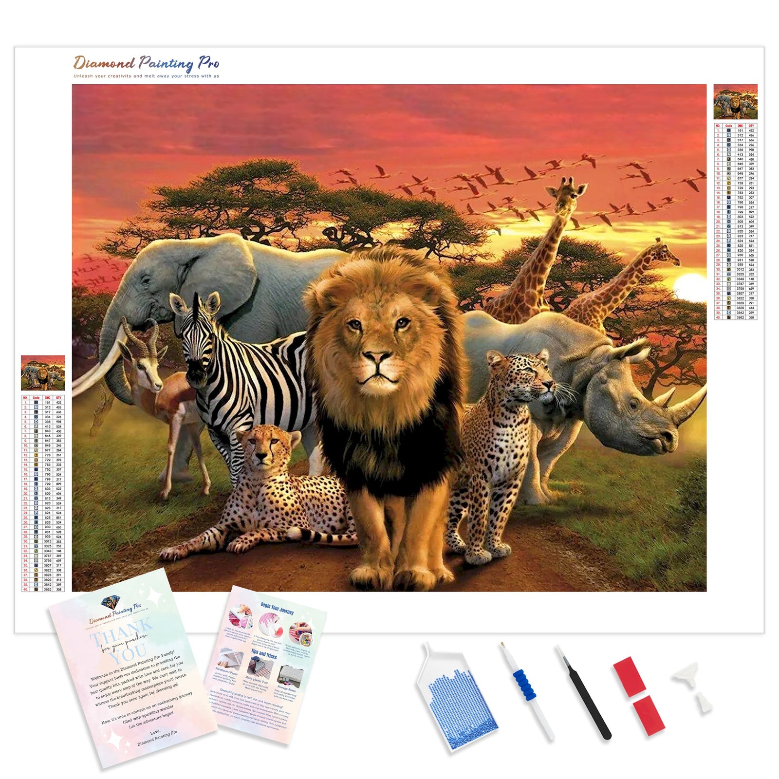 Amaizng Safari Wildlife Sunset | Diamond Painting Kit - Full Drill - Square or Round Diamonds with AB Drills Option