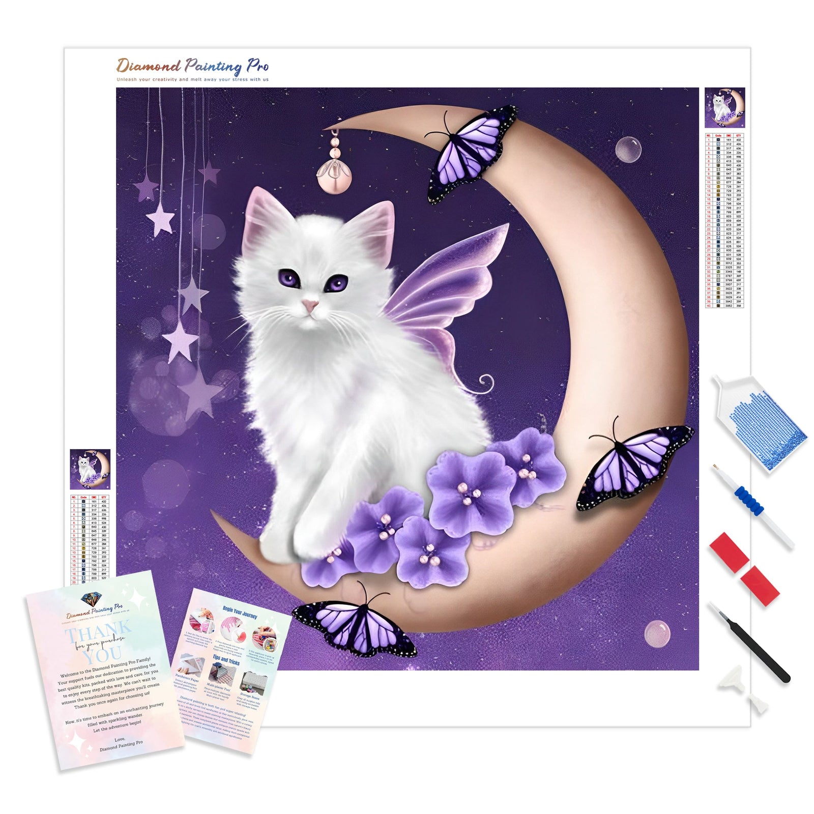 Moon Cat Purple | Diamond Painting Kit - Full Drill - Square or Round Diamonds with AB Drills Option