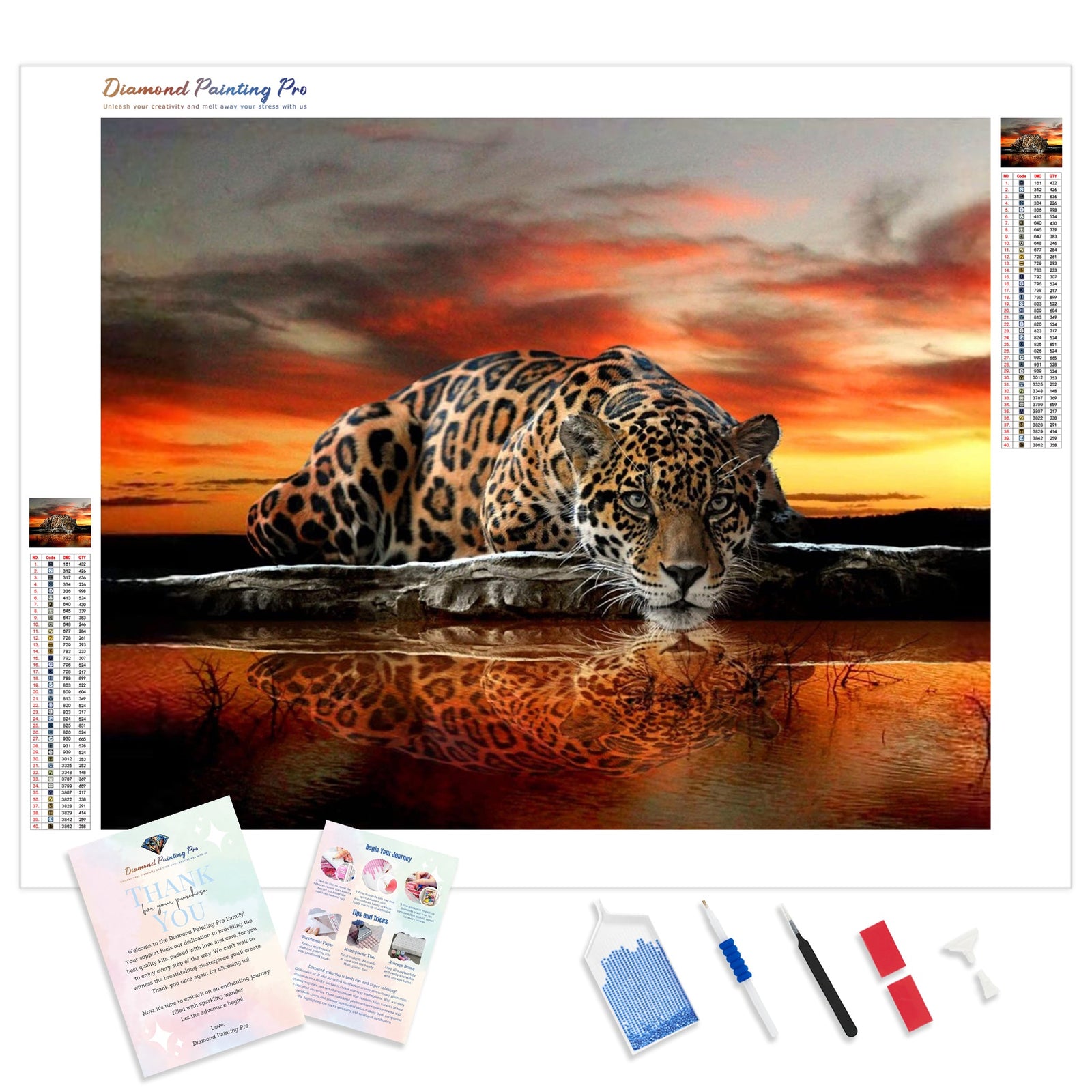 Sunset And Lakeside Leopard | Diamond Painting Kit - Full Drill - Square or Round Diamonds with AB Drills Option