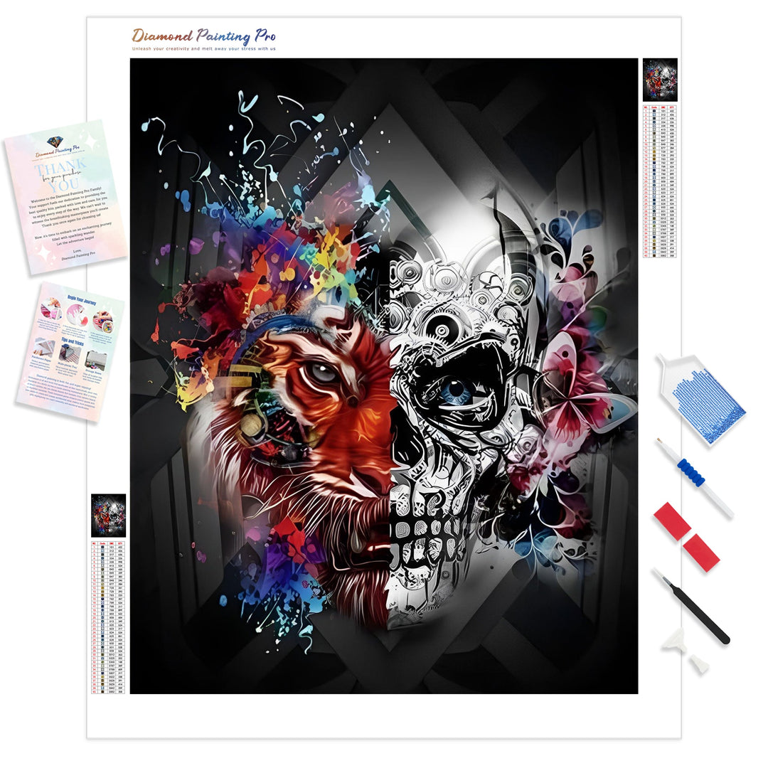 Tiger and Skull | Diamond Painting Kit - Full Drill - Square or Round Diamonds with AB Drills Option