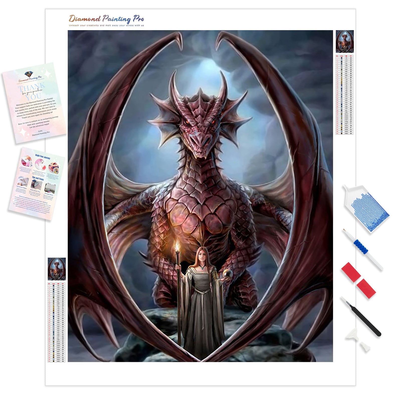 Magic Beauty And Red Dragon | Diamond Painting Kit - Full Drill - Square or Round Diamonds with AB Drills Option