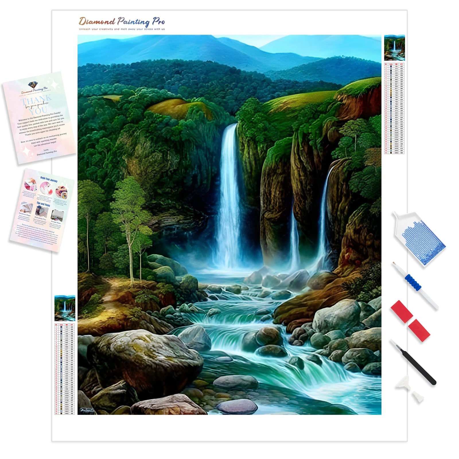 Dream Landscape Mountain Waterfall | Diamond Painting Kit - Full Drill - Square or Round Diamonds with AB Drills Option