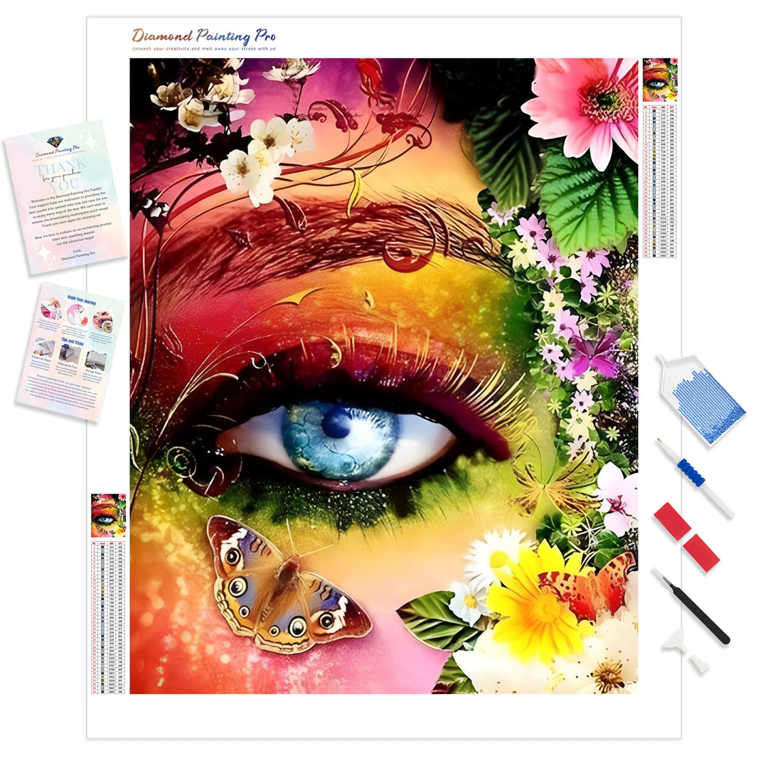 Beautiful Colorful Eyes Butterfly | Diamond Painting Kit - Full Drill - Square or Round Diamonds with AB Drills Option