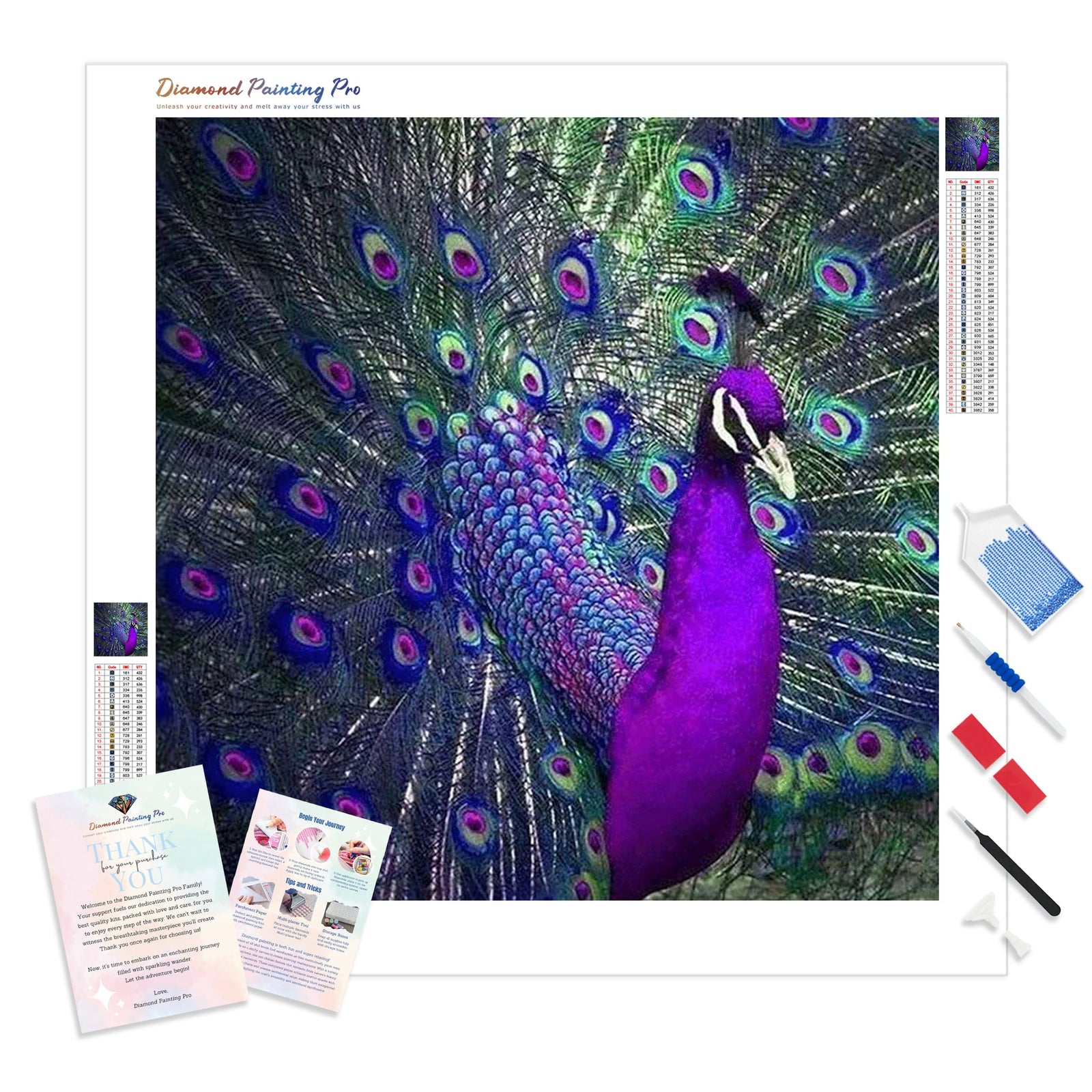 Purple and Blue Peacock | Diamond Painting Kit - Full Drill - Square or Round Diamonds with AB Drills Option