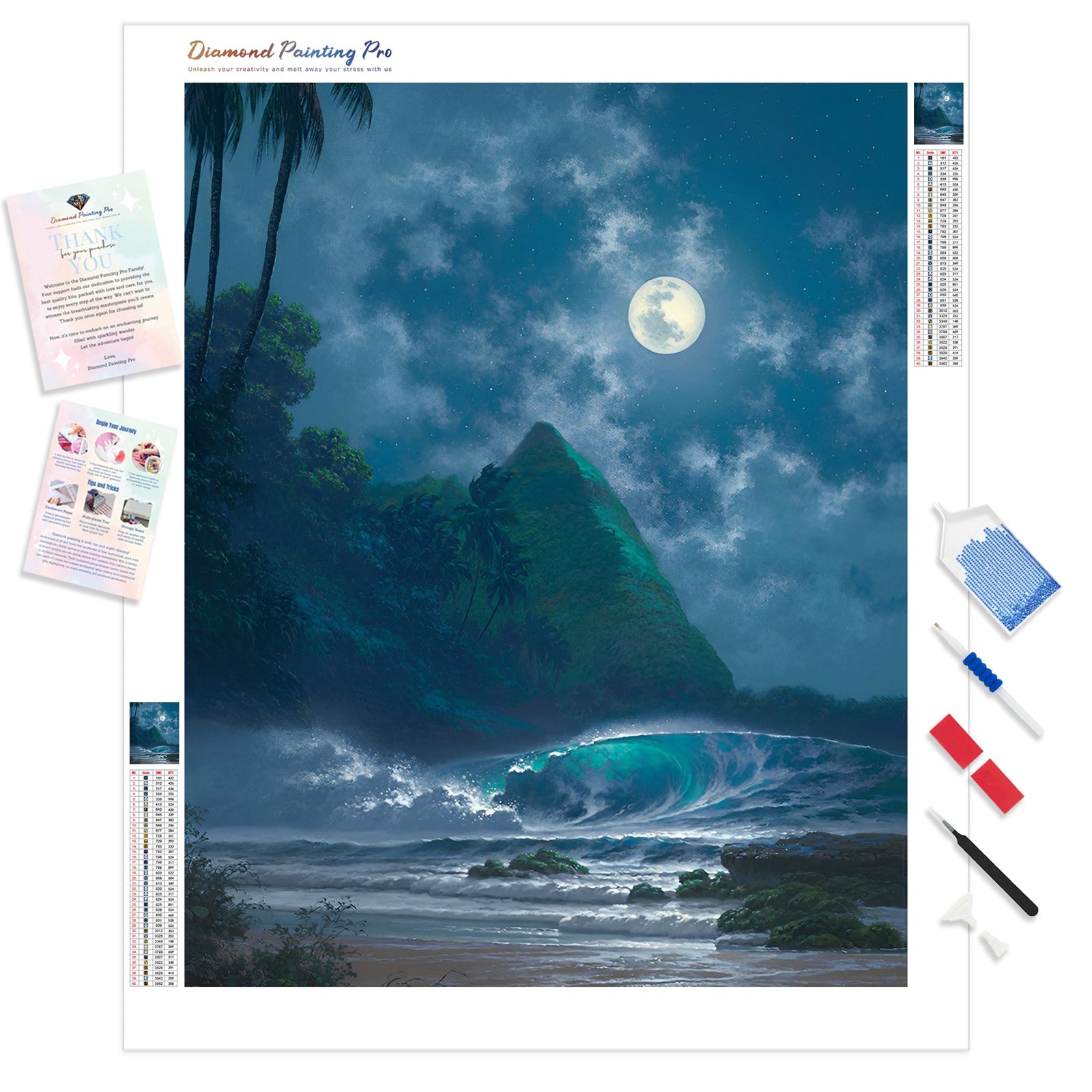 Fantastic Beautiful Moon Beach Summer | Diamond Painting Kit - Full Drill - Square or Round Diamonds with AB Drills Option