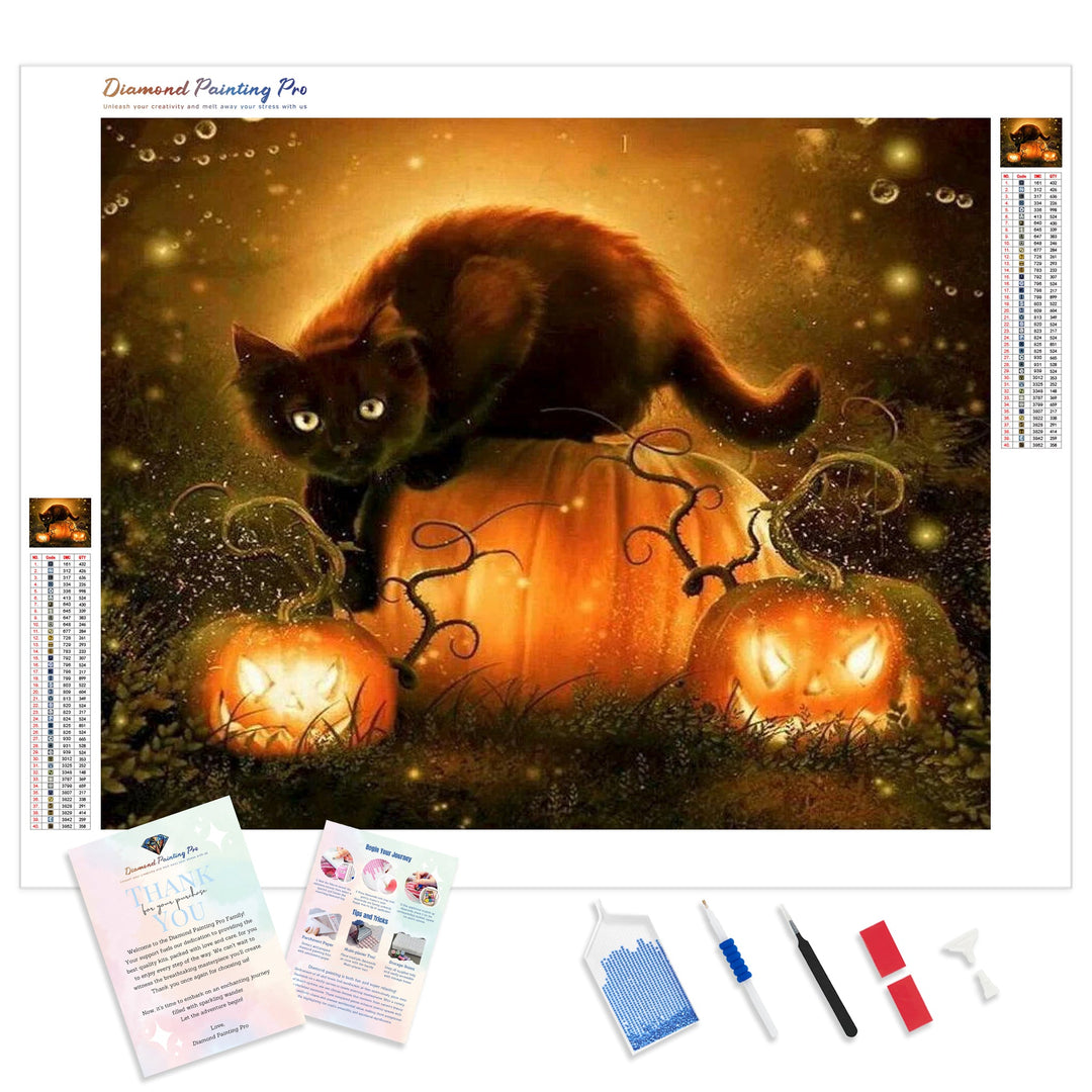 Halloween Style Cat Pumpkin Lamp | Diamond Painting Kit - Full Drill - Square or Round Diamonds with AB Drills Option