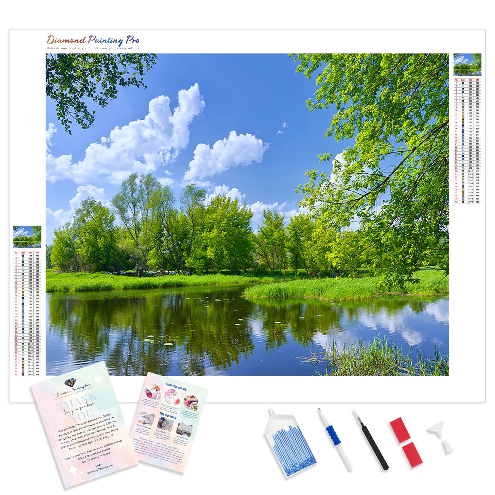 Spring Nature Forest Lake | Diamond Painting Kit - Full Drill - Square or Round Diamonds with AB Drills Option