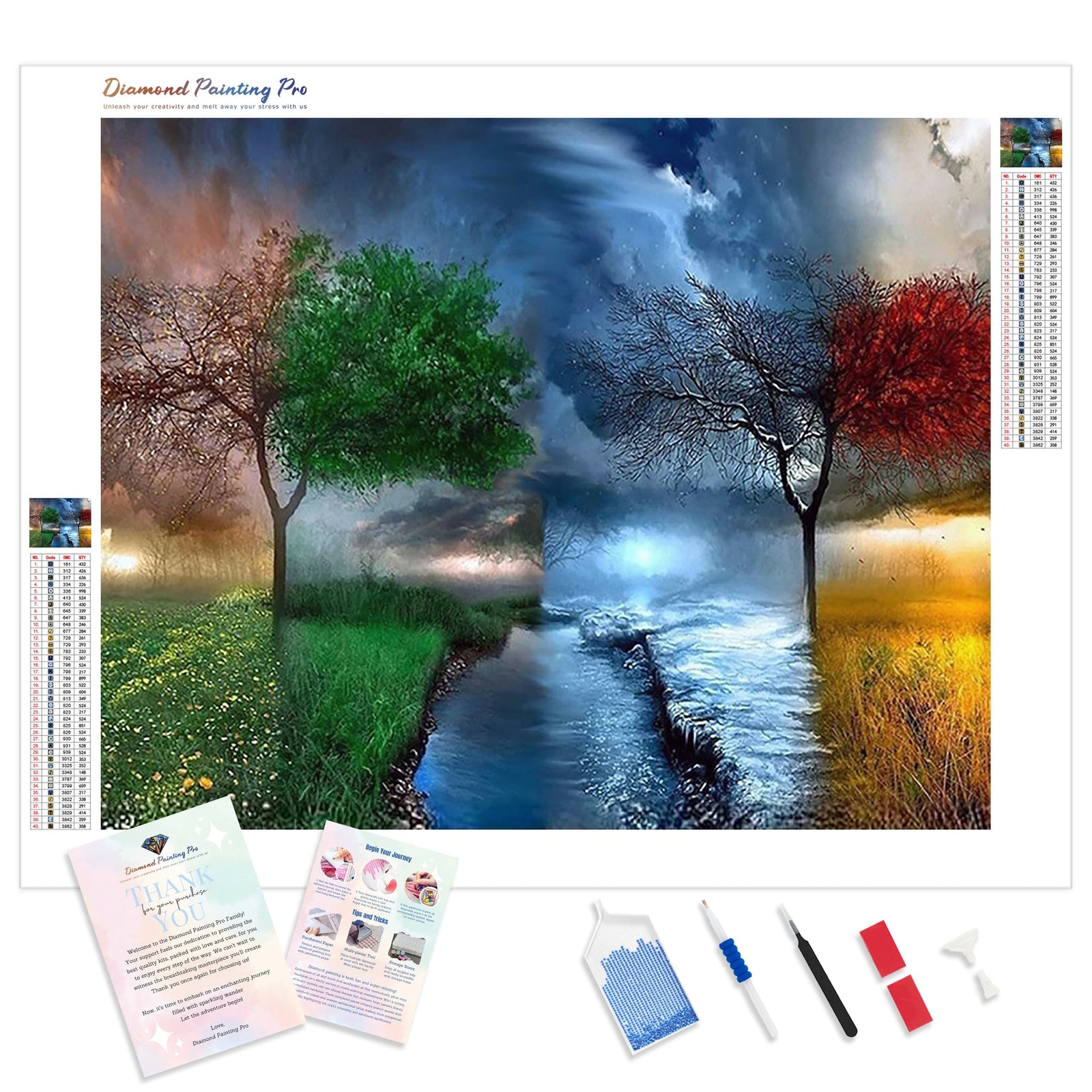 Fantasy Four Seasons Tree Sky | Diamond Painting Kit - Full Drill - Square or Round Diamonds with AB Drills Option