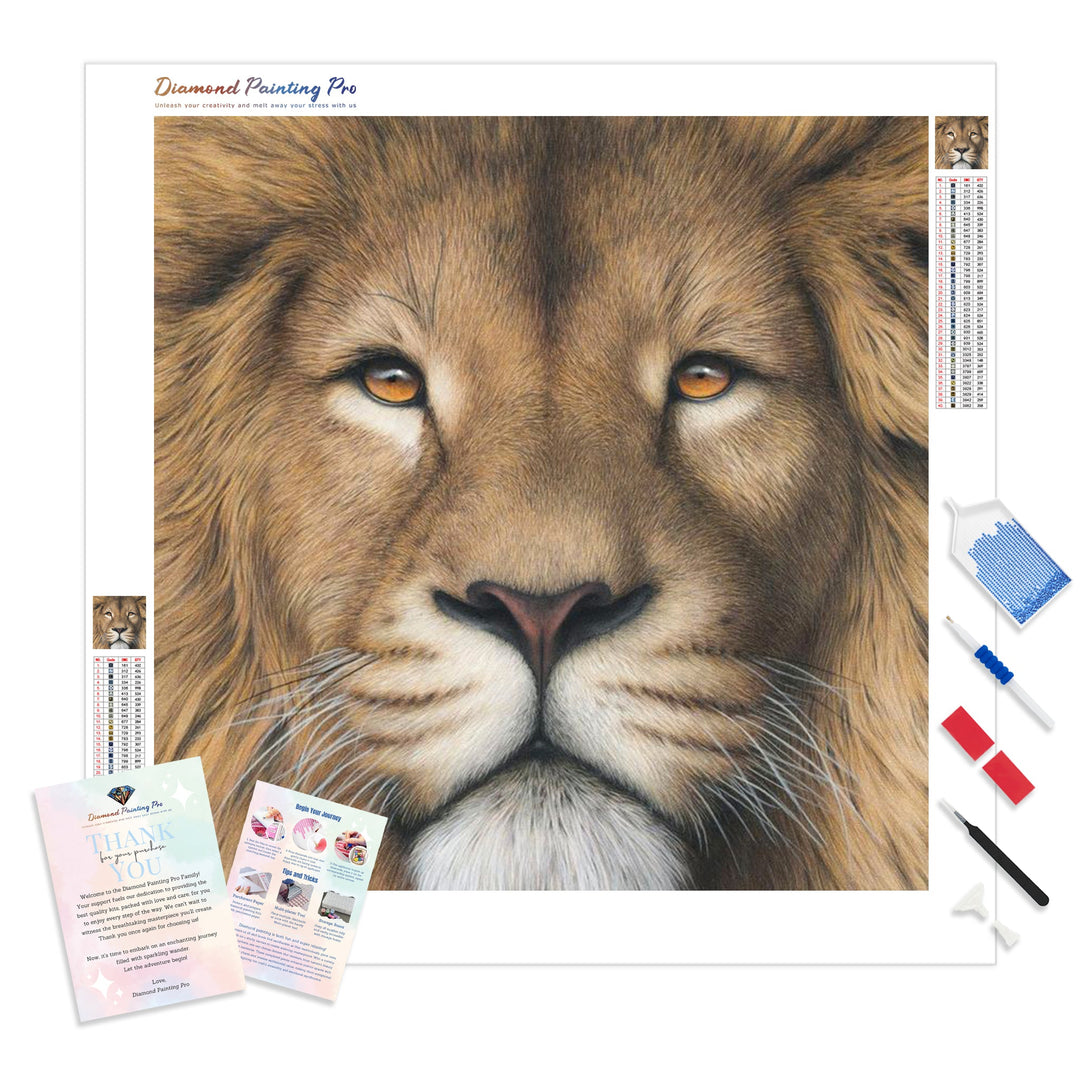 Cartoon Lion Face | Diamond Painting Kit - Full Drill - Square or Round Diamonds with AB Drills Option