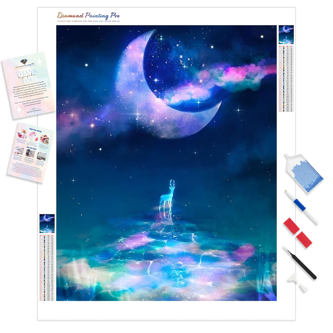 Dream Moon Sky Deer | Diamond Painting Kit - Full Drill - Square or Round Diamonds with AB Drills Option