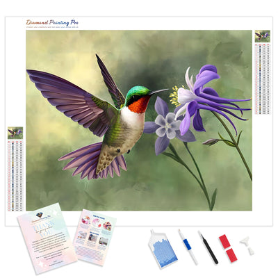 Hummingbird and Flower | Diamond Painting Kit - Full Drill - Square or Round Diamonds with AB Drills Option