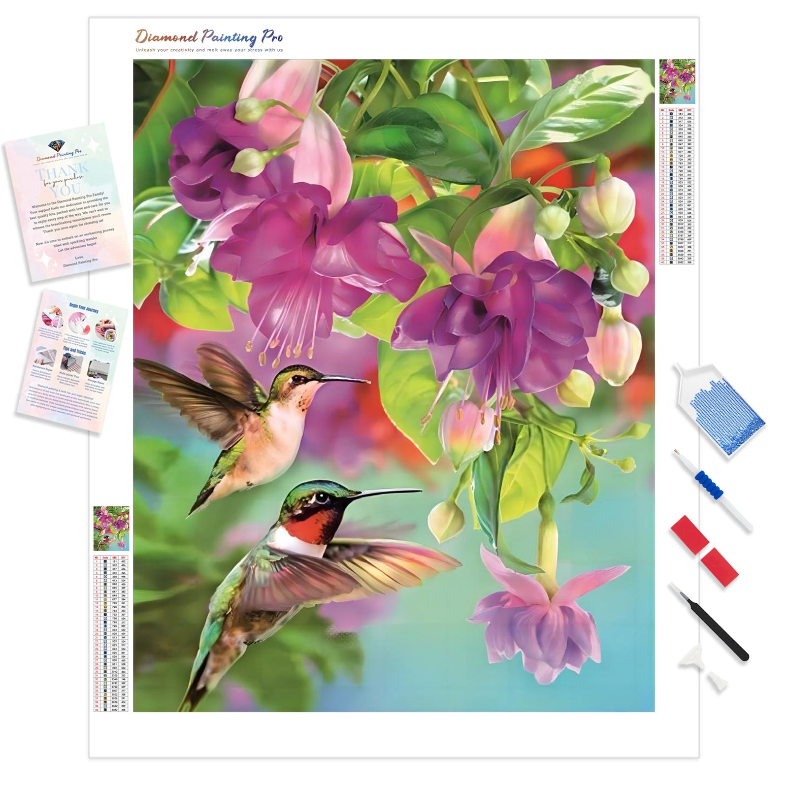 Hummingbird and Flowers | Diamond Painting Kit - Full Drill - Square or Round Diamonds with AB Drills Option