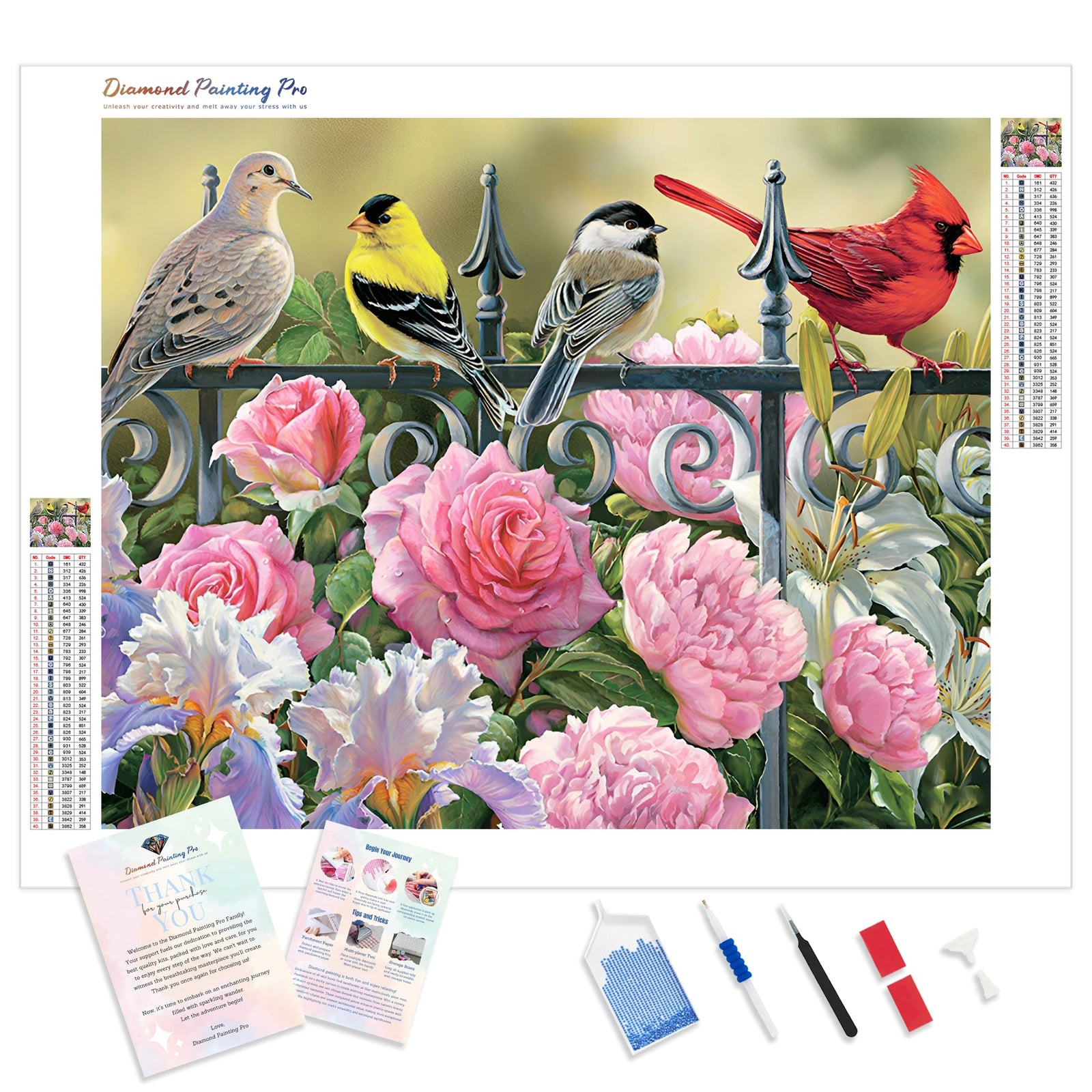 Flower And Birds | Diamond Painting Kit - Full Drill - Square or Round Diamonds with AB Drills Option