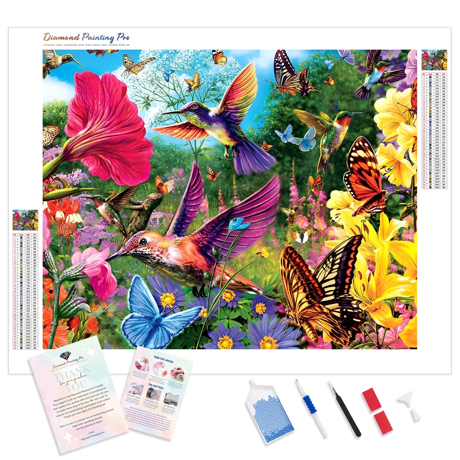 Hummingbirds And Butterflies Flutter | Diamond Painting Kit - Full Drill - Square or Round Diamonds with AB Drills Option