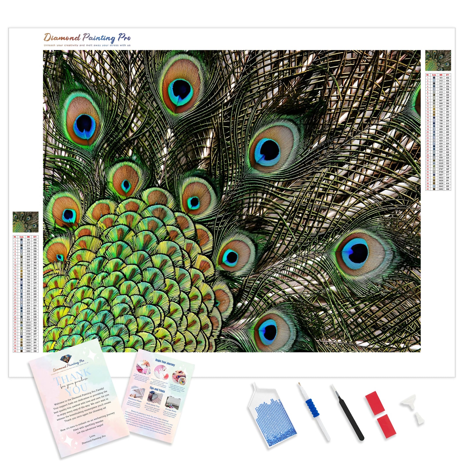 Peacock Feathers | Diamond Painting Kit - Full Drill - Square or Round Diamonds with AB Drills Option