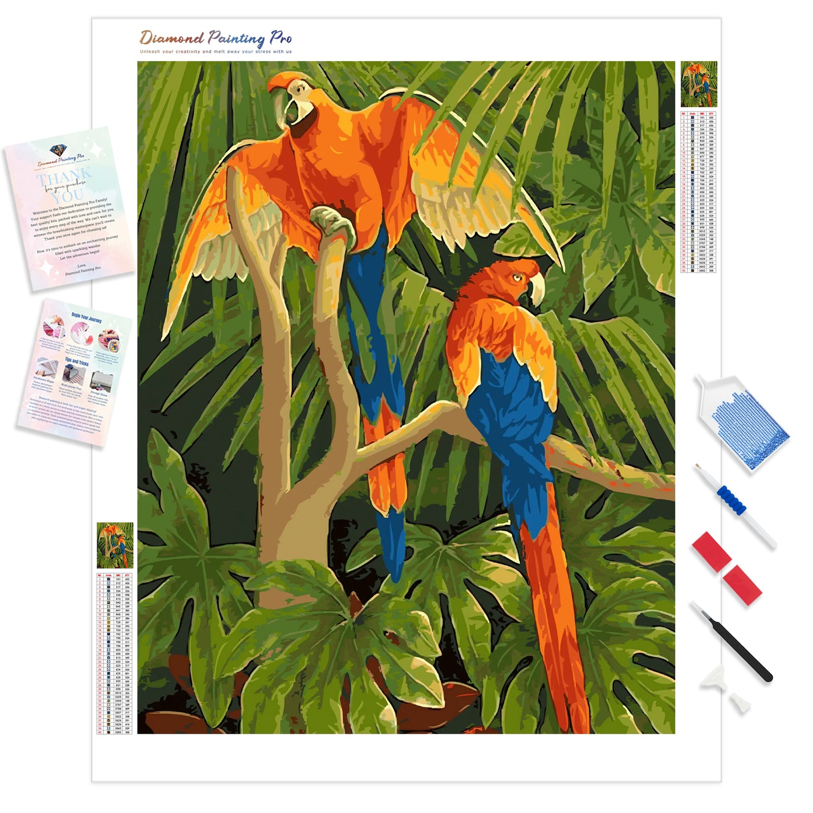 Macaw Parrots | Diamond Painting Kit - Full Drill - Square or Round Diamonds with AB Drills Option