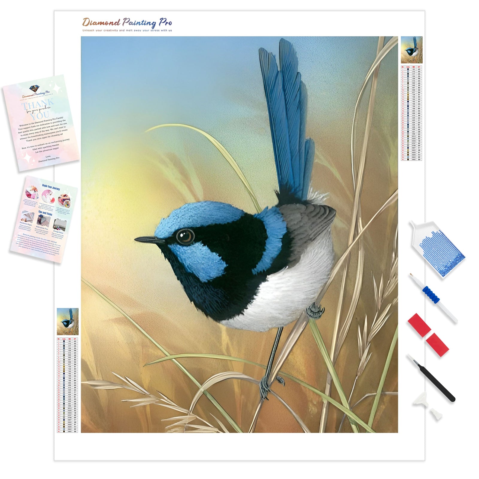 Blue Bird | Diamond Painting Kit - Full Drill - Square or Round Diamonds with AB Drills Option