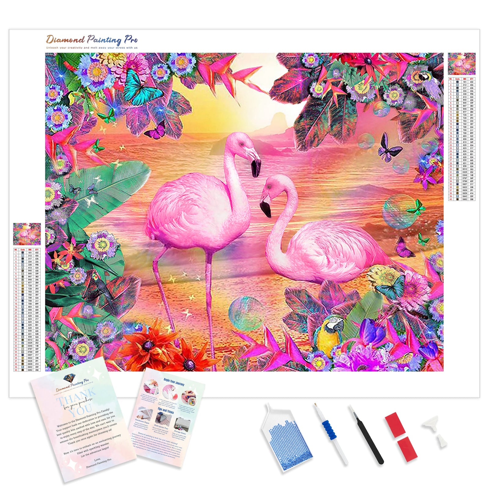 Flamingo Flowers | Diamond Painting Kit - Full Drill - Square or Round Diamonds with AB Drills Option