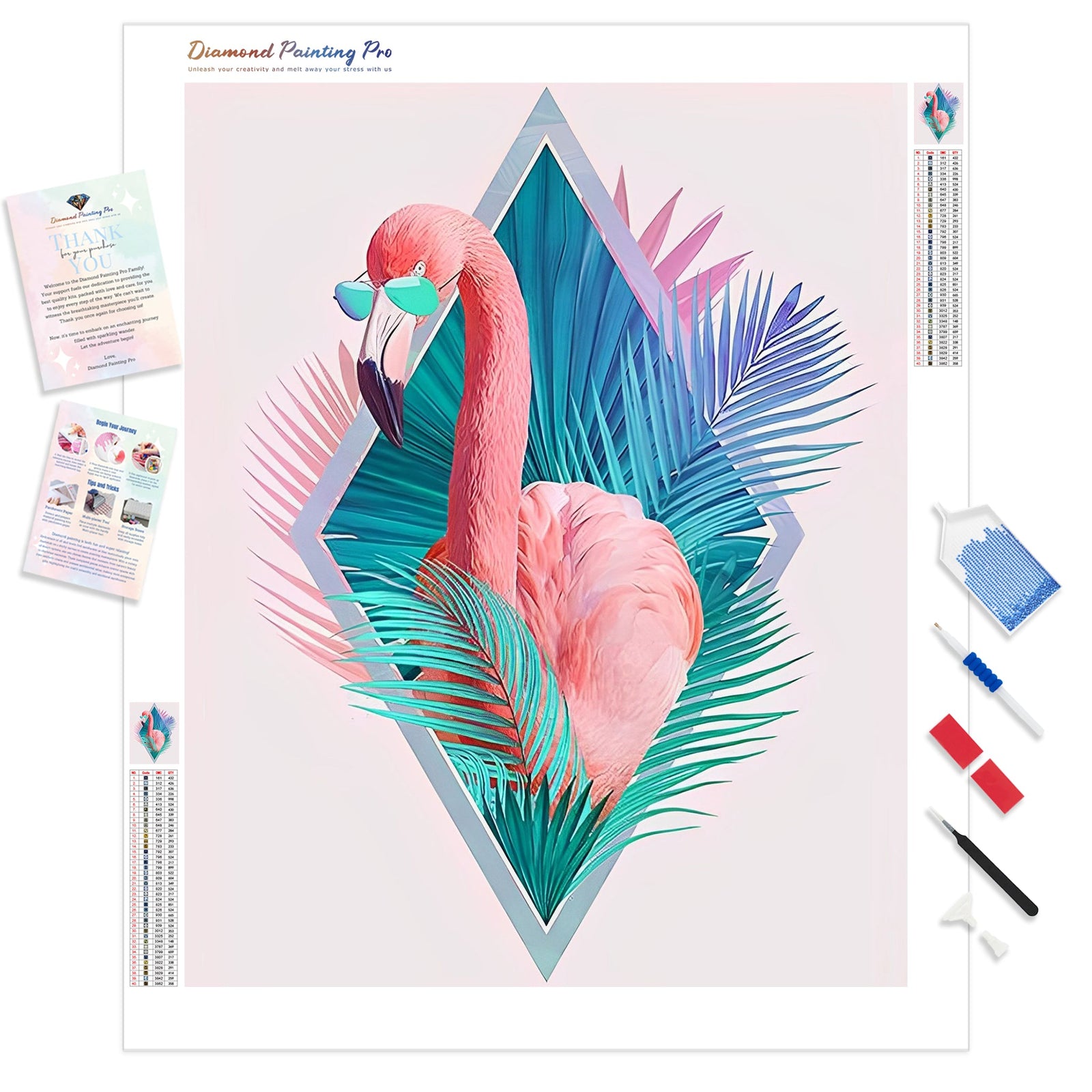 Abstract Flamingo | Diamond Painting Kit - Full Drill - Square or Round Diamonds with AB Drills Option