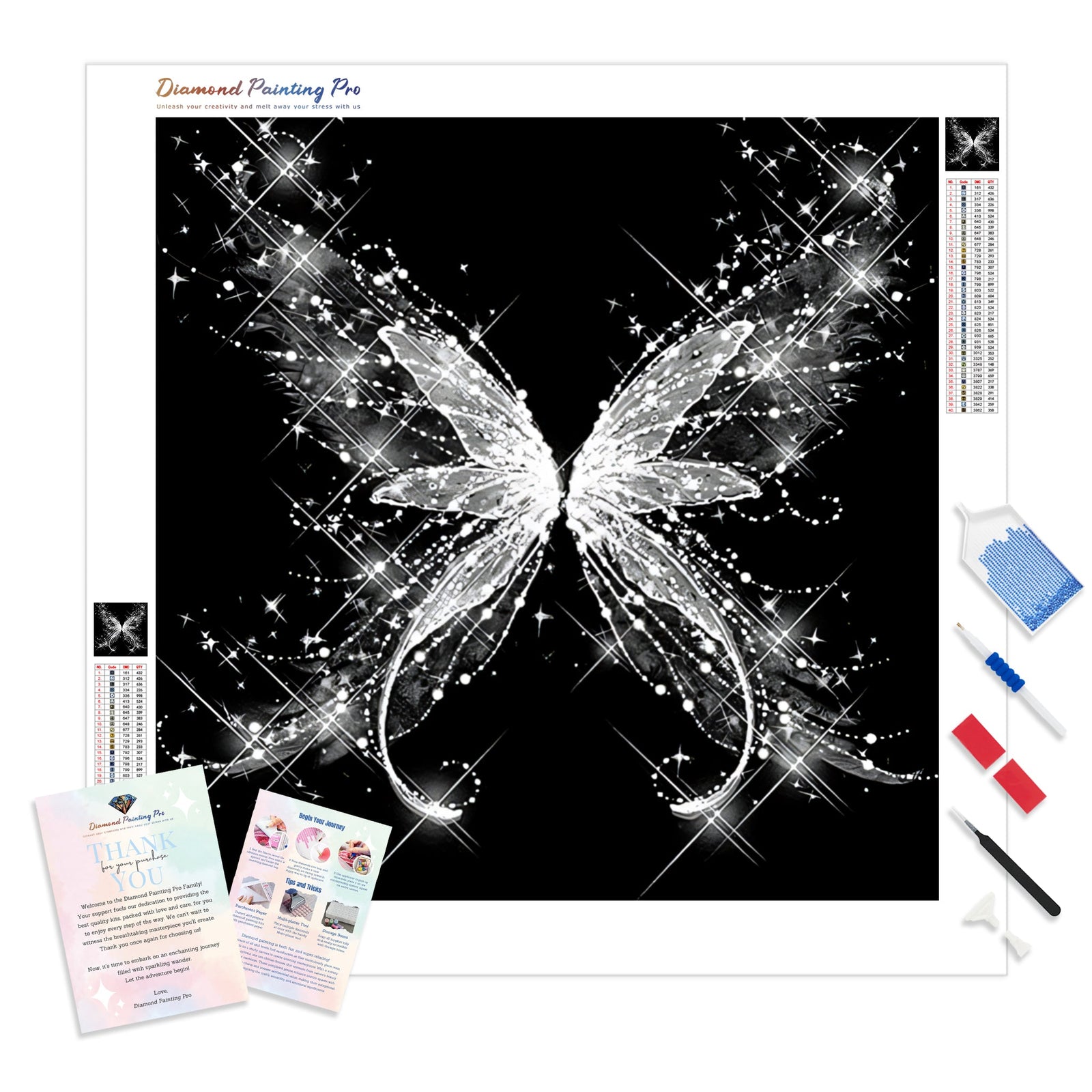 Black & White Butterfly | Diamond Painting Kit - Full Drill - Square or Round Diamonds with AB Drills Option