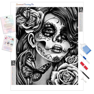 Black and White Skull Girl | Diamond Painting